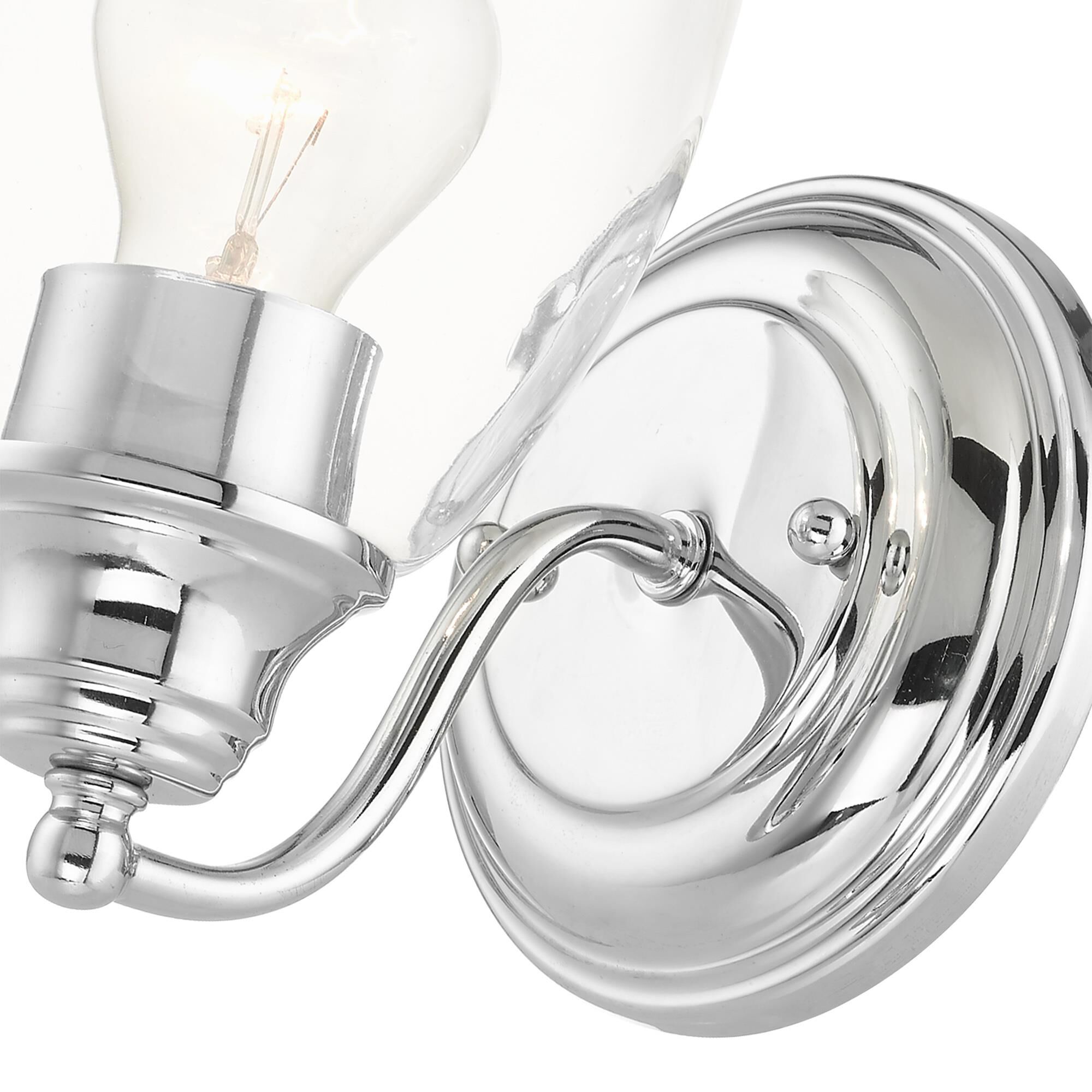 Shown in Polished Chrome finish and Hand Blown Clear glass