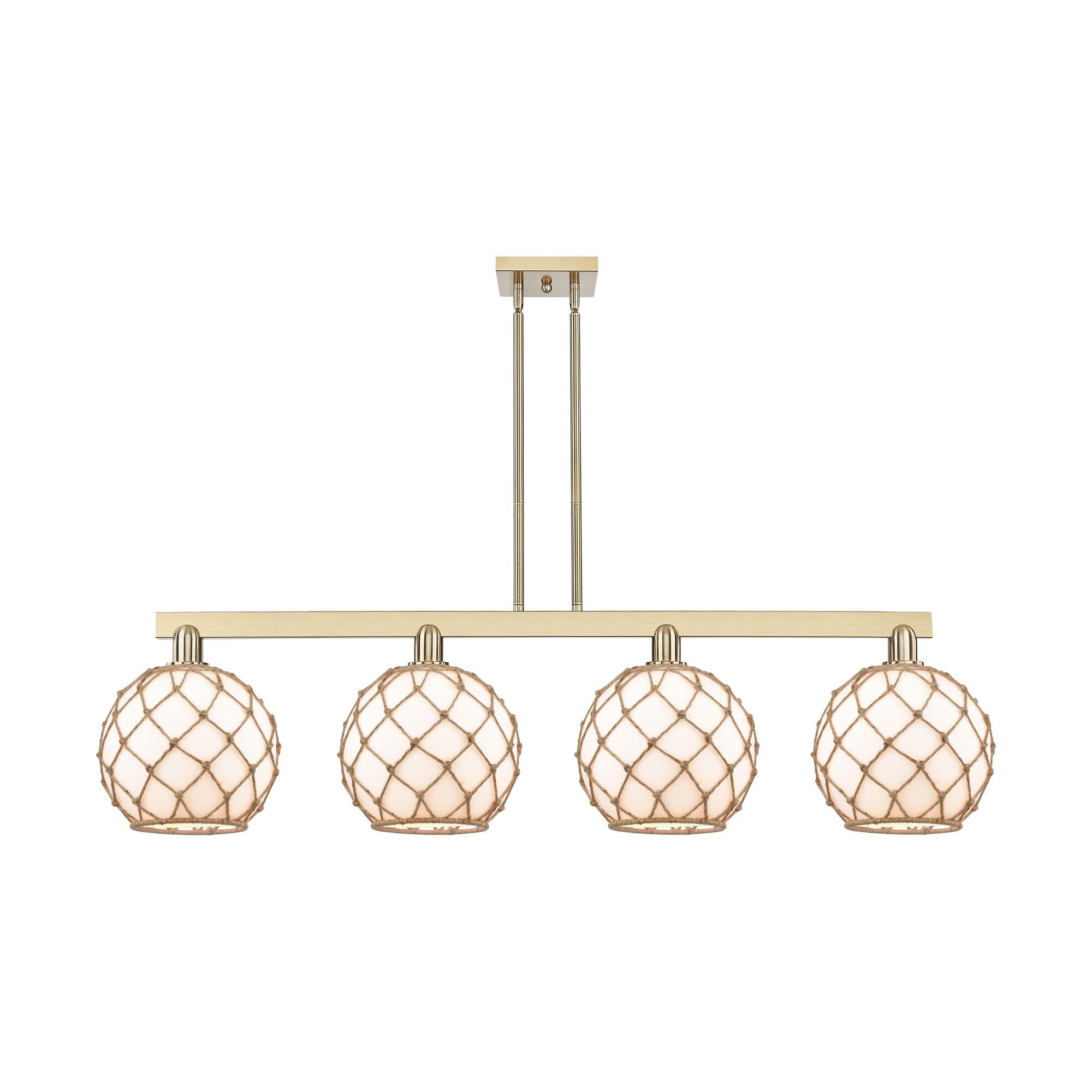 Shown in Champagne Bronze finish and Matte White with Brown Rope glass