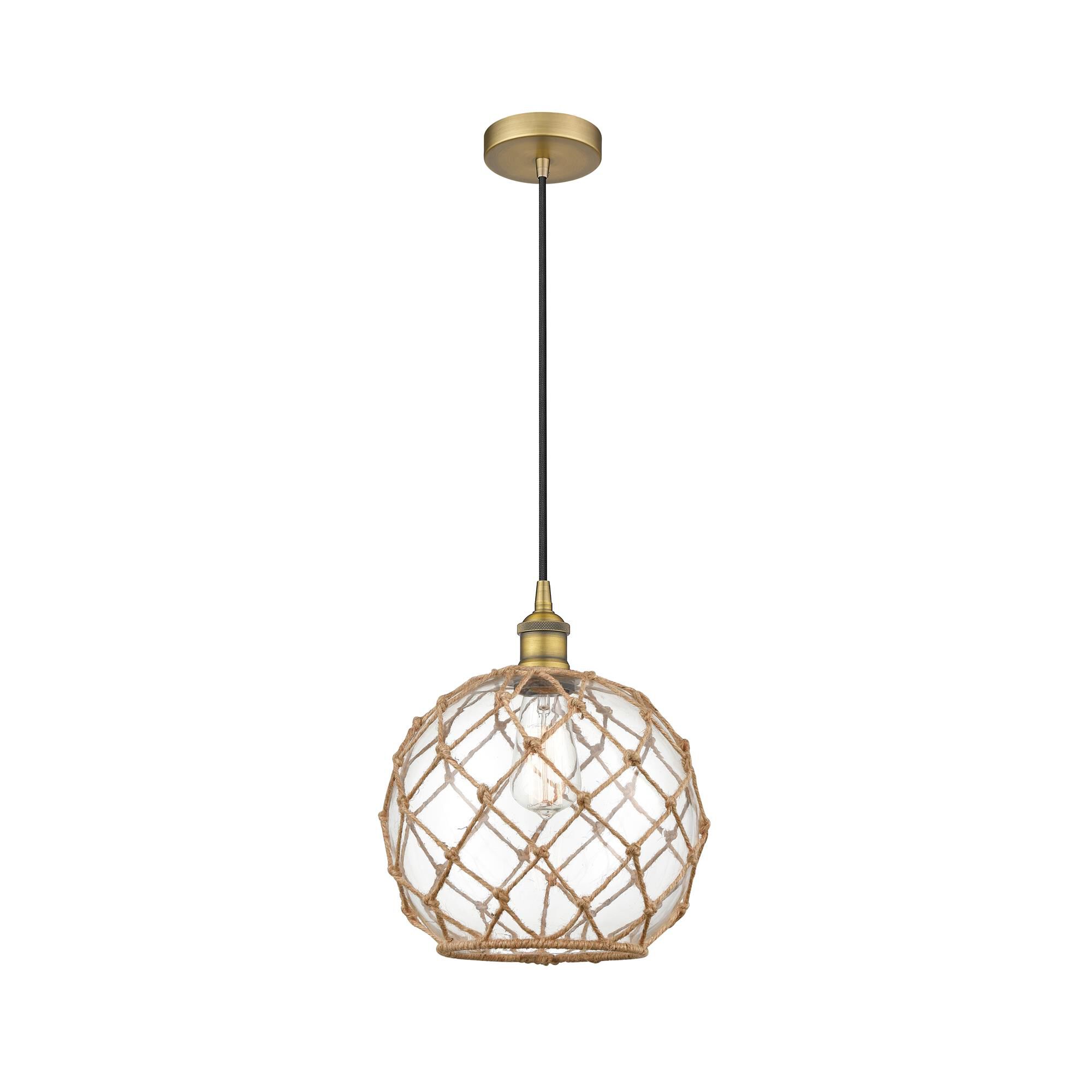 Shown in Brushed Brass finish and Clear Large Farmhouse With Brown Rope glass and No Shade shade