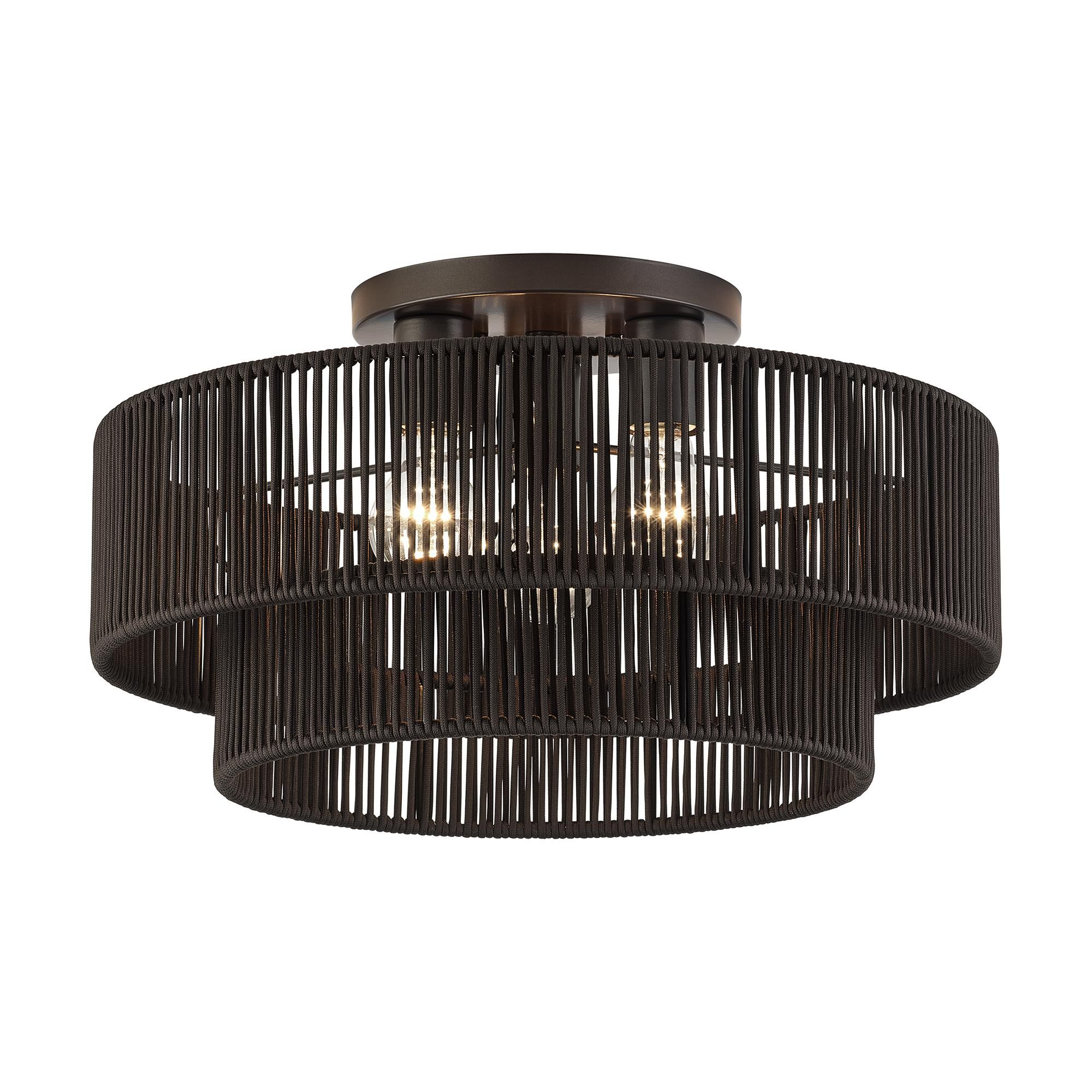 Shown in English Bronze finish and Hand-Woven Dark Chocolate Color Polyester Rope shade