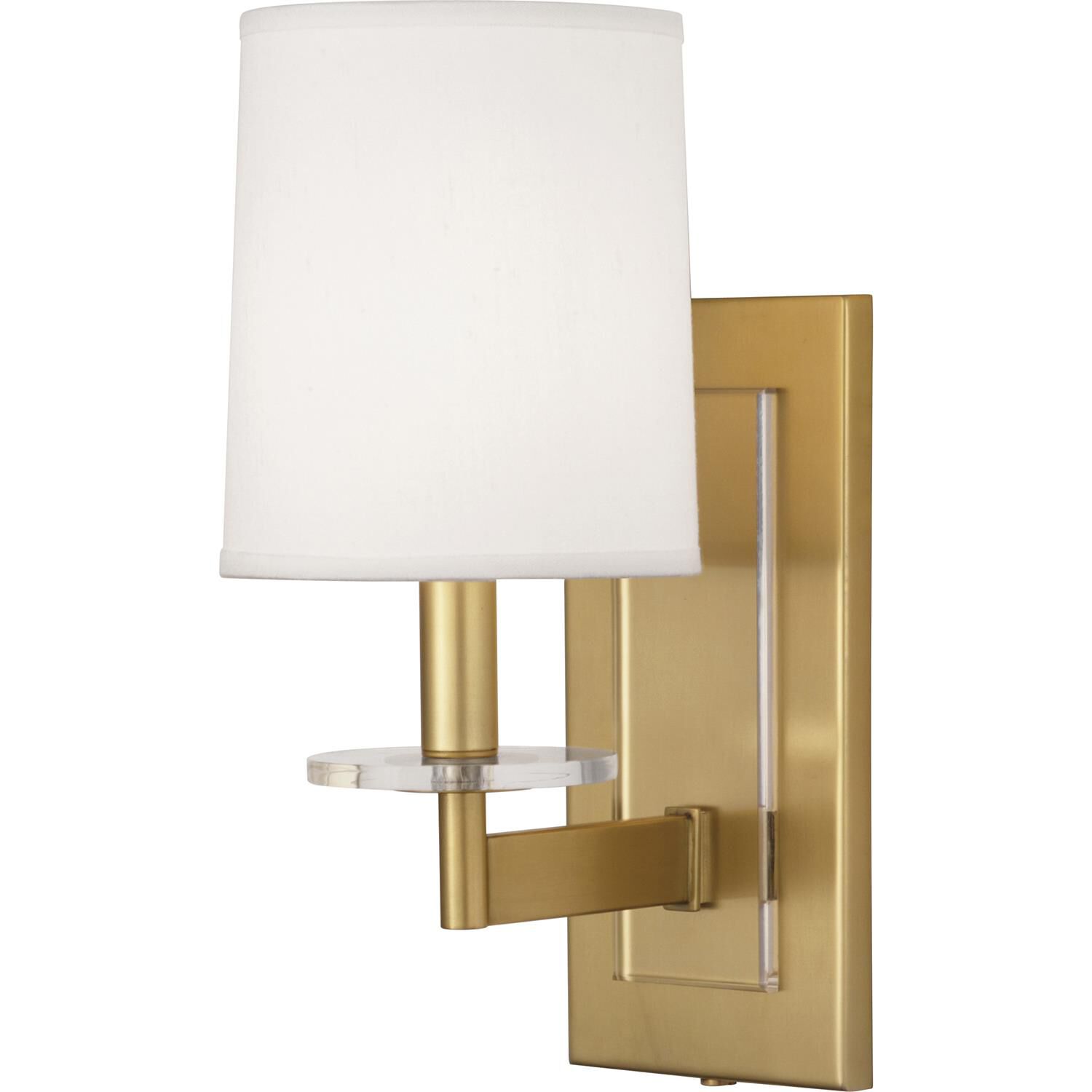 Shown in Antique Brass  With Lucite Accents finish and Pearl Dupoini Fabric shade
