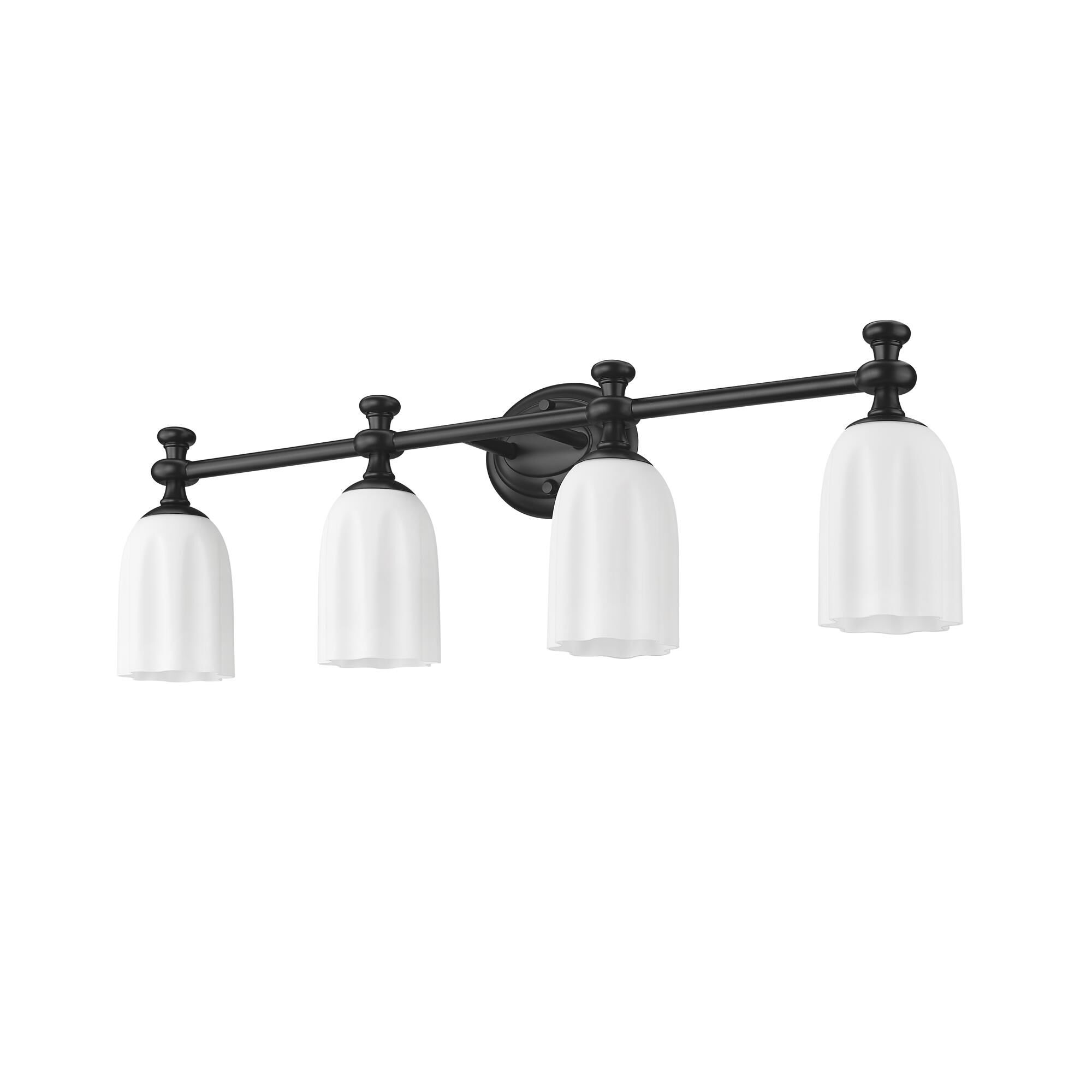 Shown in Matte Black finish and Opal Etched glass and Opal Etched shade