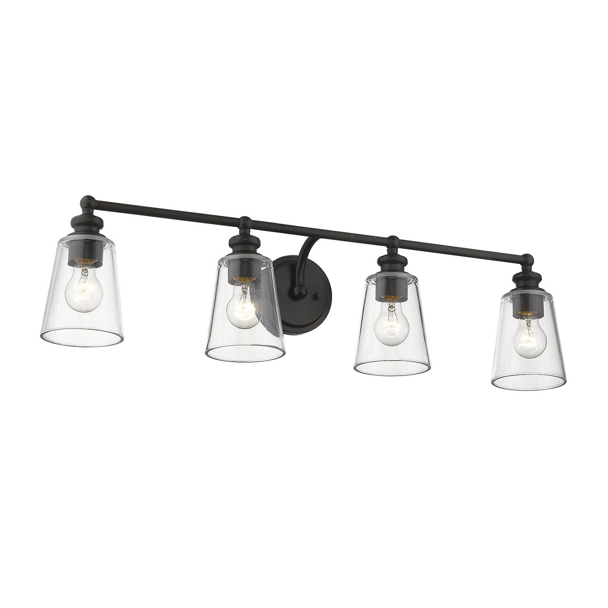 Shown in Oil-Rubbed Bronze finish and Clear glass and Clear, Cone Shaped Glass shade