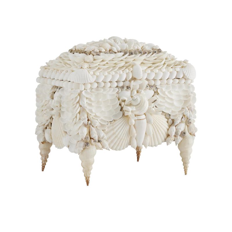 Boardwalk White Shell Jewelry Box Accent Box by Currey and Company