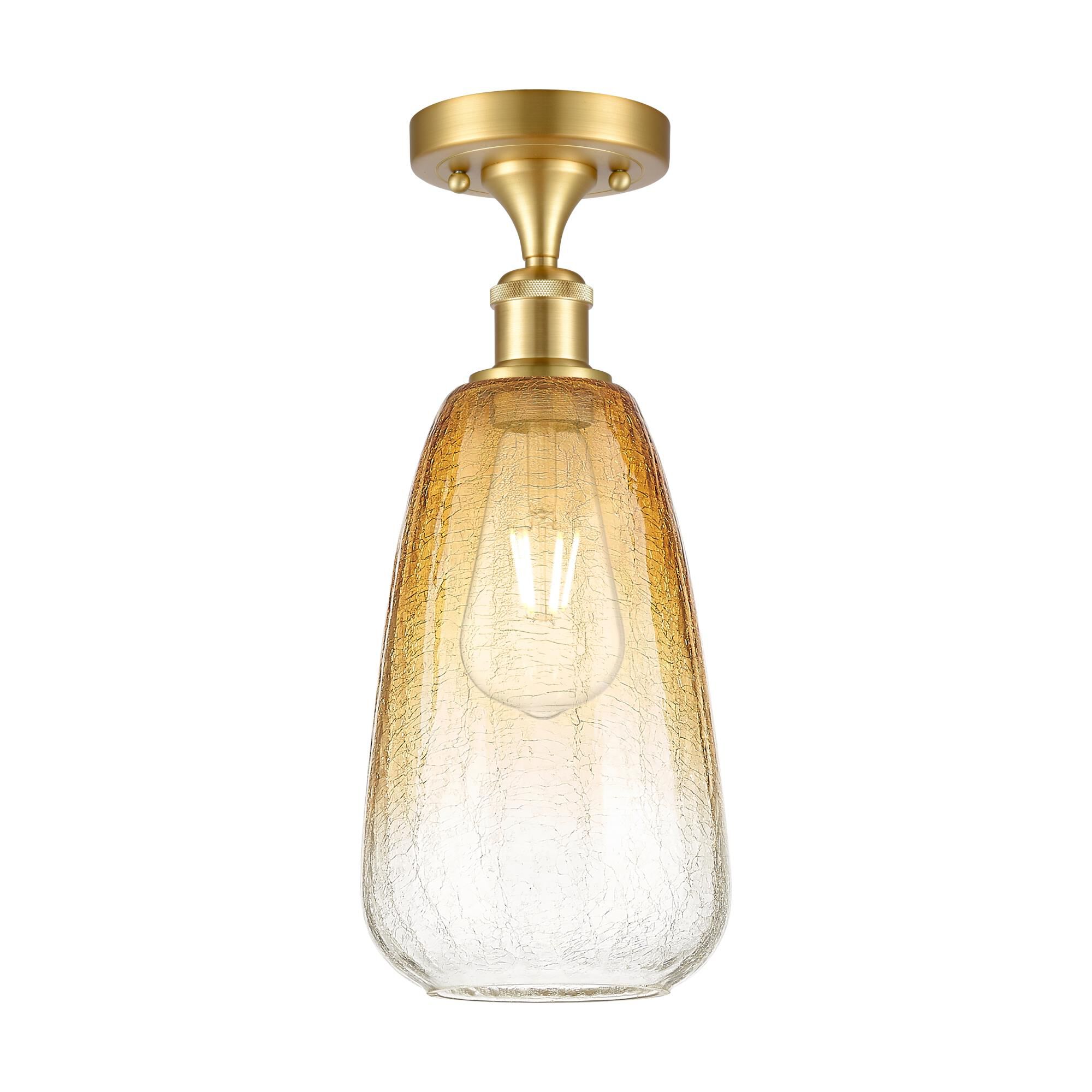 Shown in Satin Gold finish and Amber glass