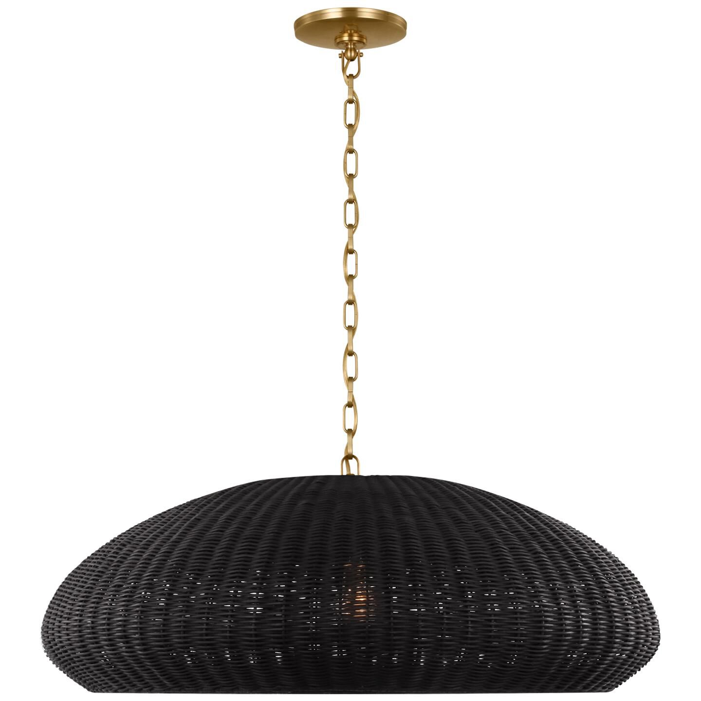 Shown in Antique-Burnished Brass finish and Charcoal Wicker shade