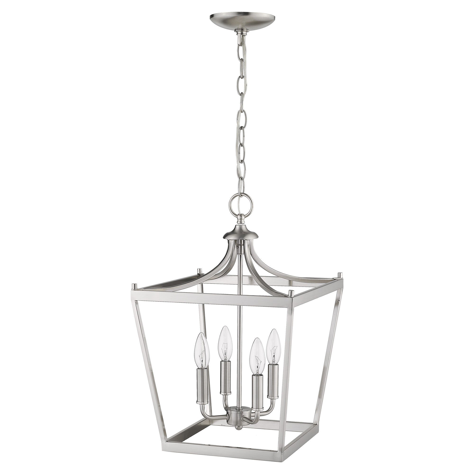 Shown in Satin Nickel finish and -- glass and -- shade