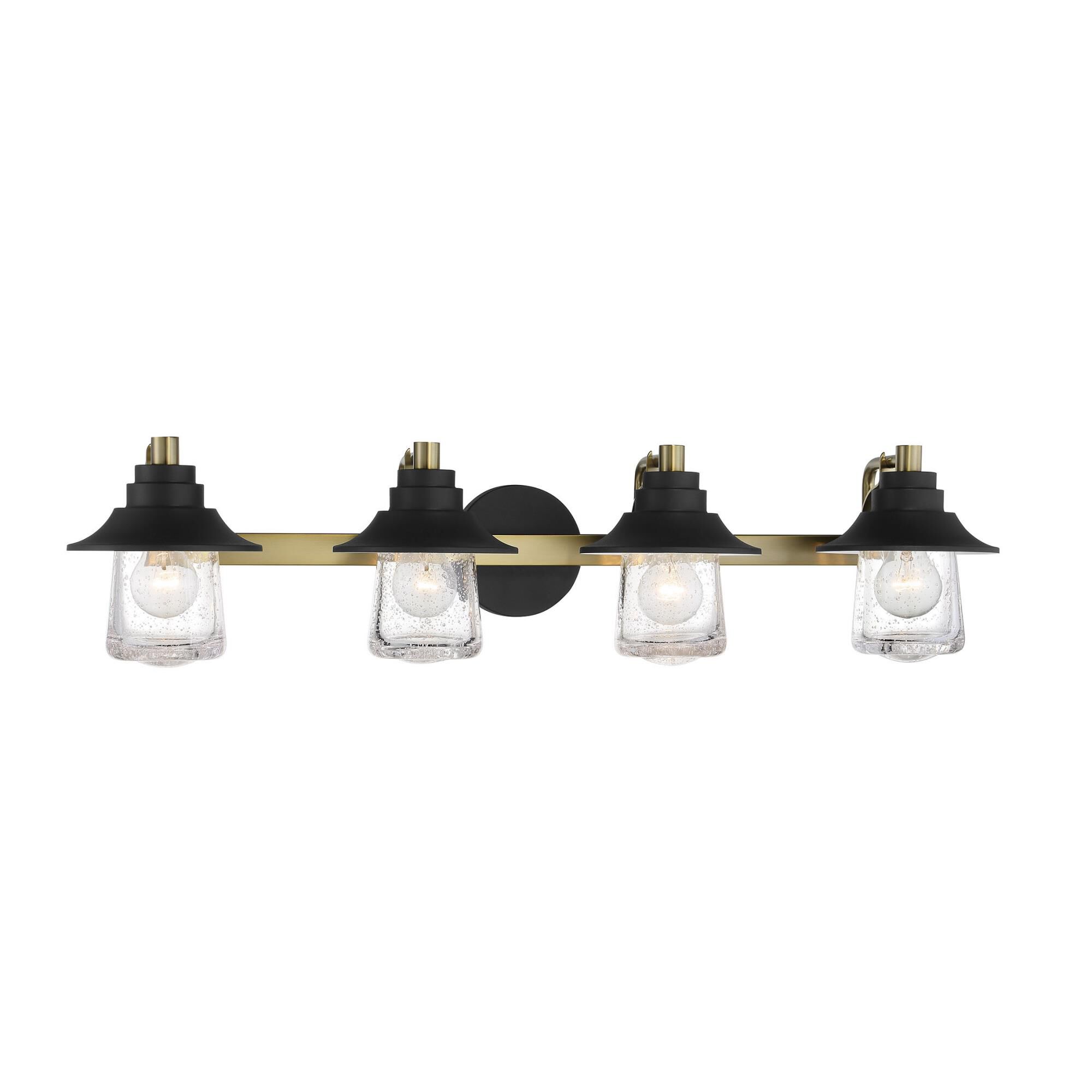 Shown in Sand Coal W/ Soft Brass finish and Clear Seedy glass and Glass shade