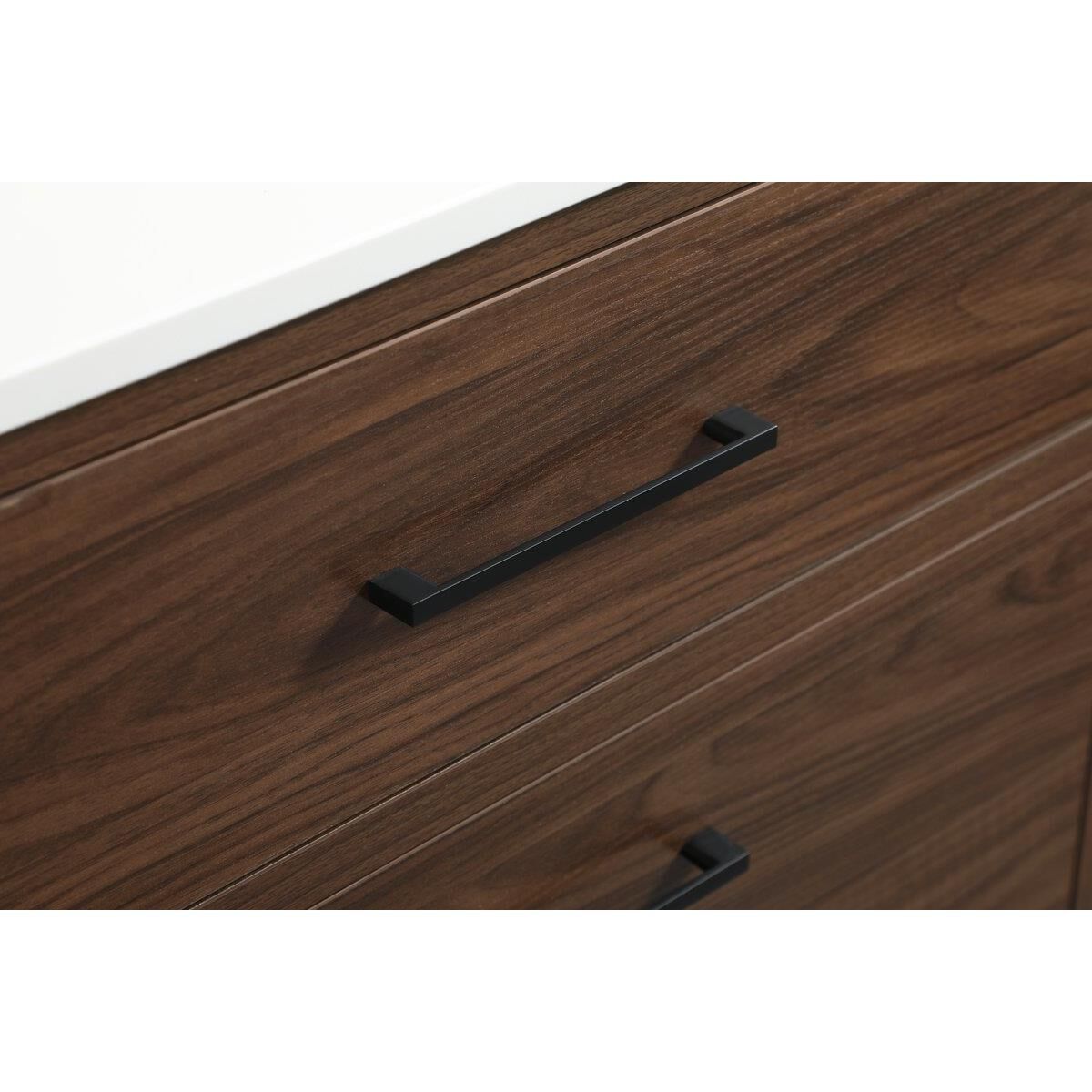 Shown in Walnut finish and With Backsplash accent