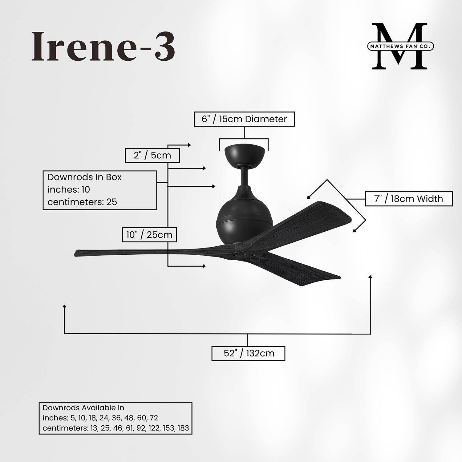 Irene 52 Inch 3 Blade Ceiling Fan by Matthews Fan Company
