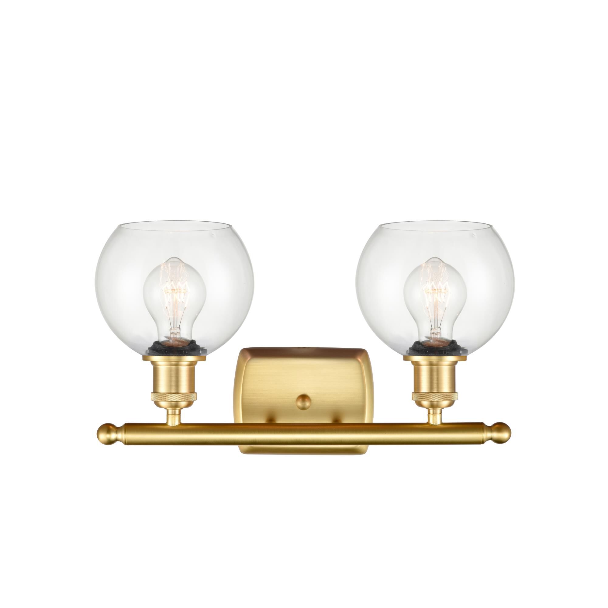 Shown in Satin Gold finish and Clear Athens glass and No Shade shade
