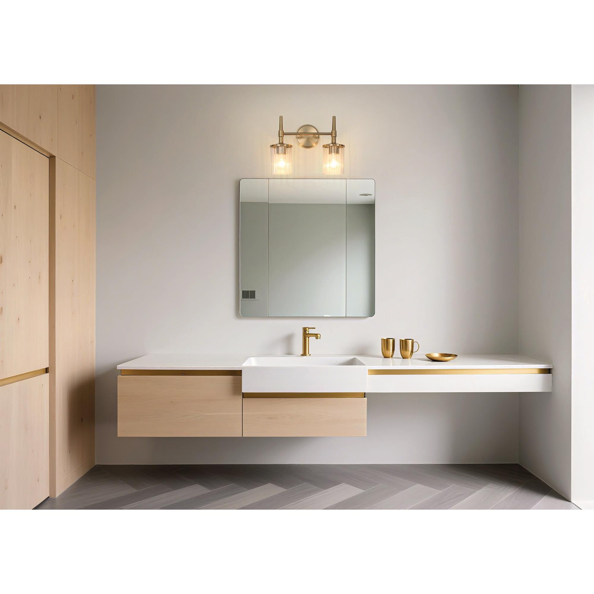 Shown in Champagne Gold finish and Clear Ribbed glass