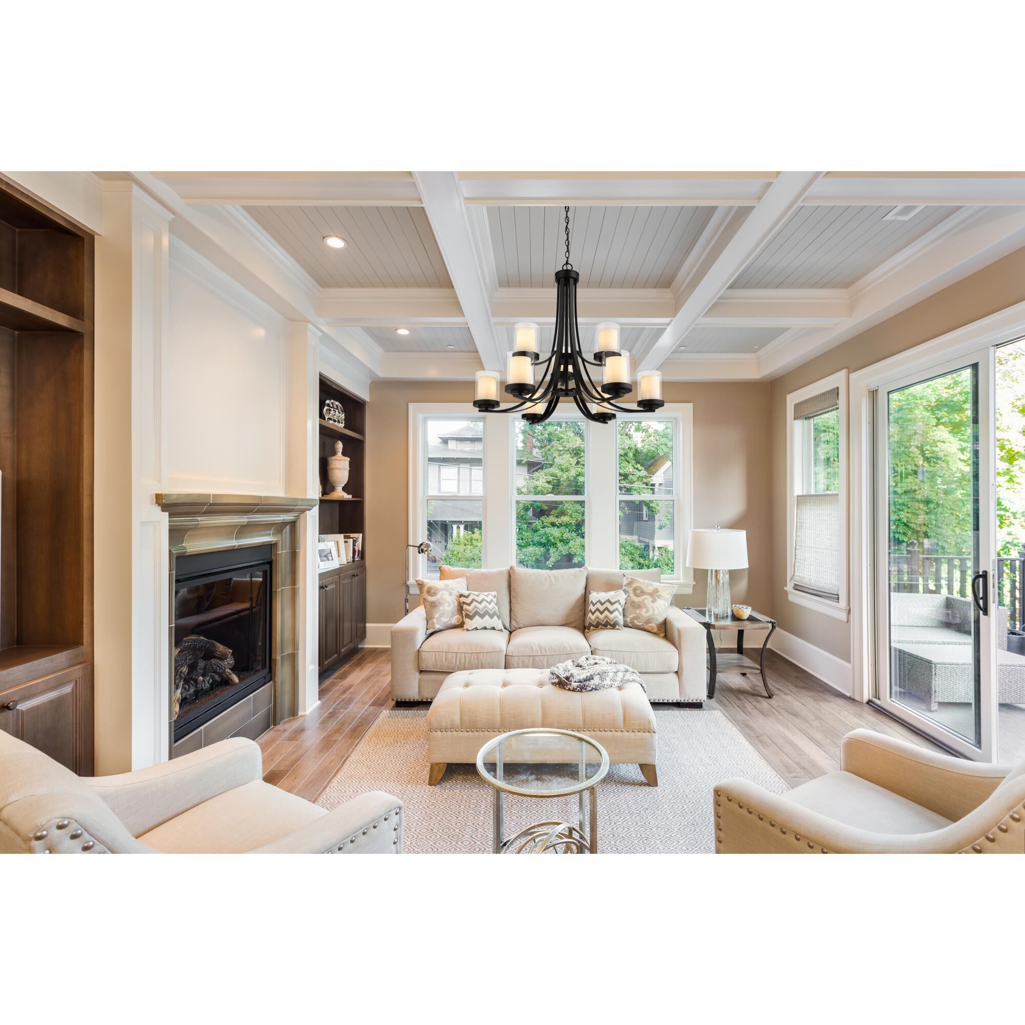 Shown in Matte Black finish and Glass shade