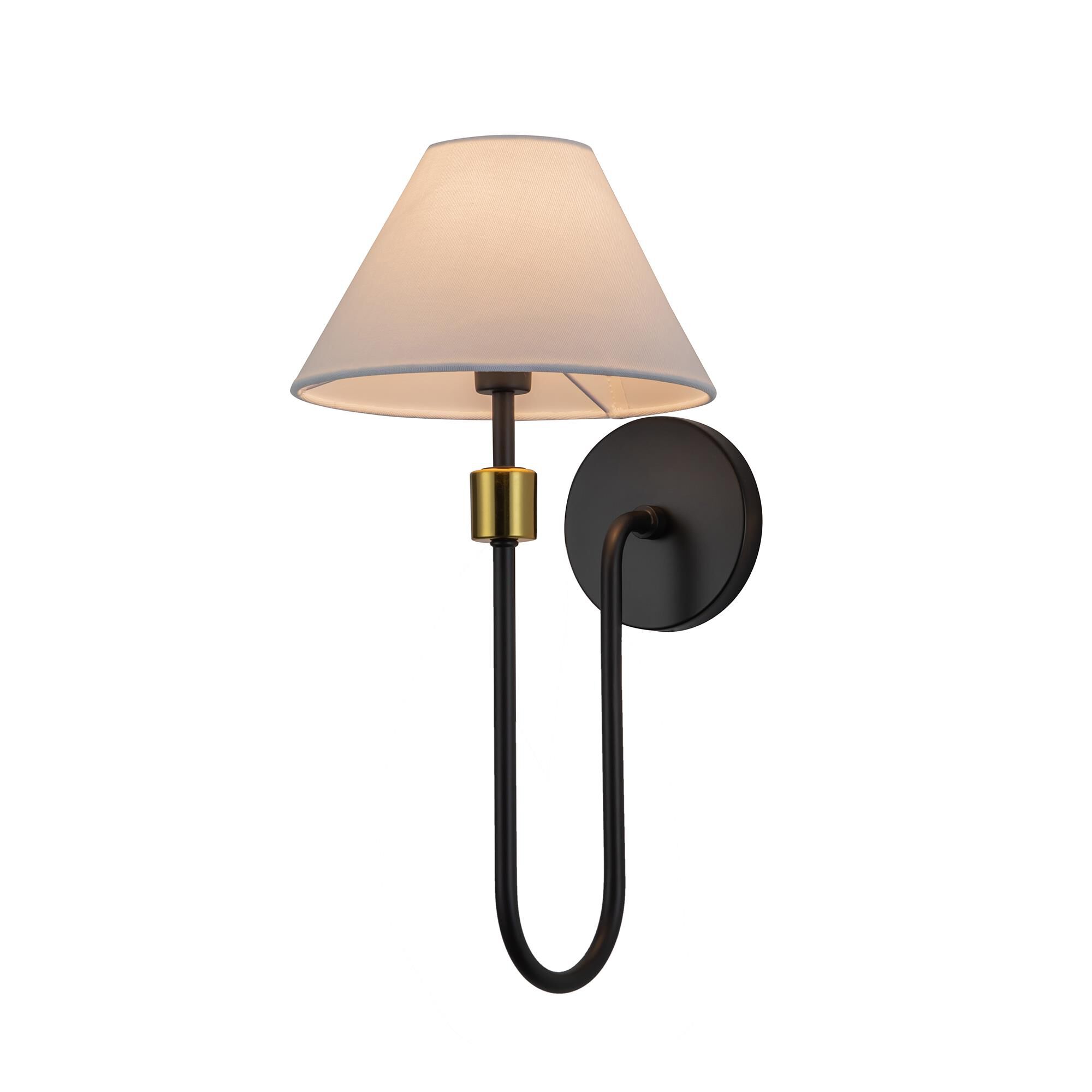 Shown in Black and Brushed Brass finish and Hardback Linen Fabric shade