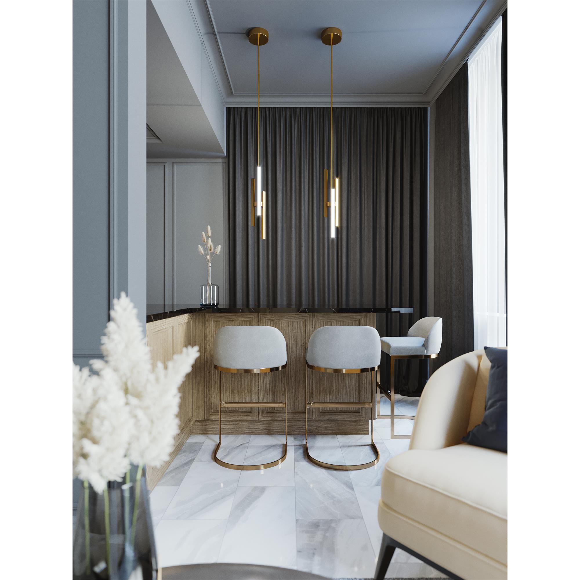 Shown in Satin Brass finish and White Acrylic shade