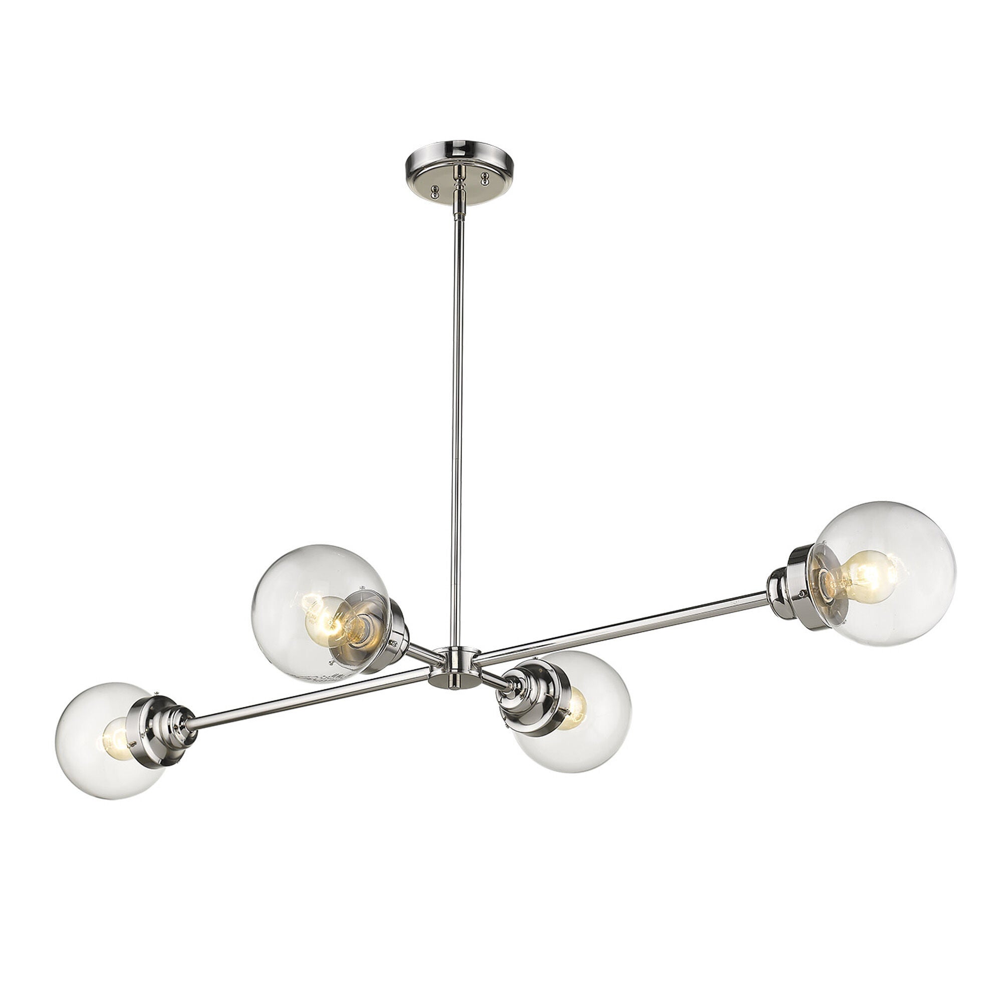 Shown in Polished Nickel finish and Clear glass and Clear, Glass Globes shade