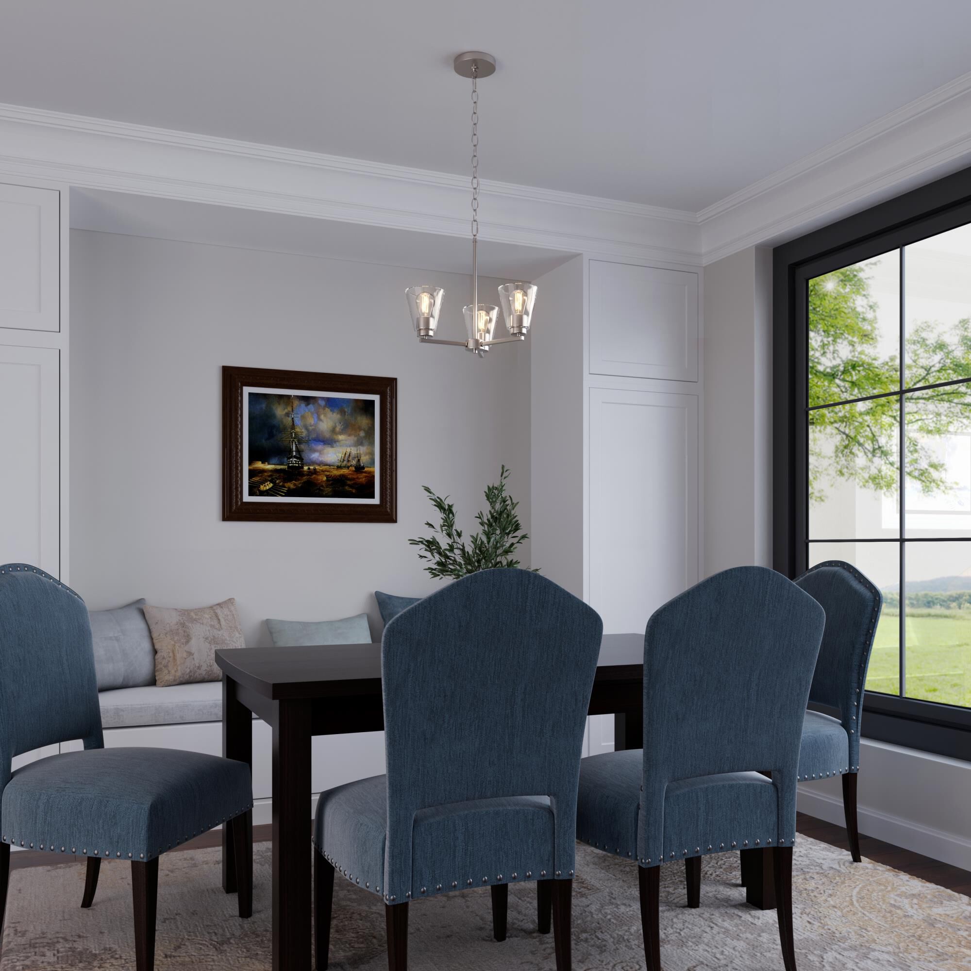 Shown in Brushed Nickel finish and Clear glass