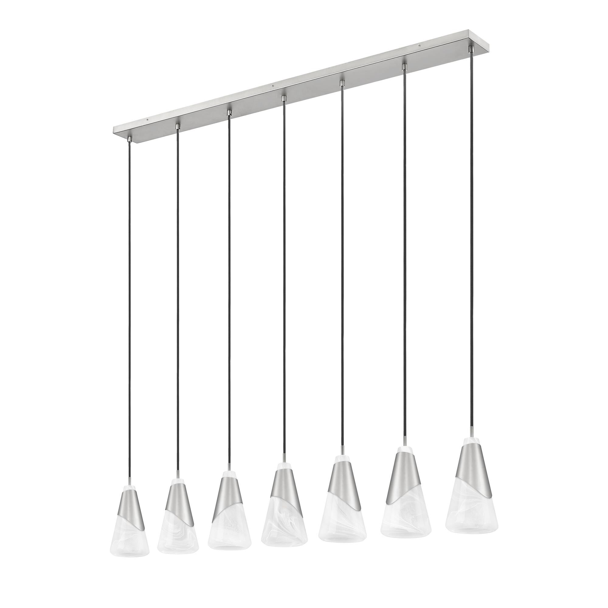 Shown in Brushed Nickel finish and White Swirl glass and White Swirl shade