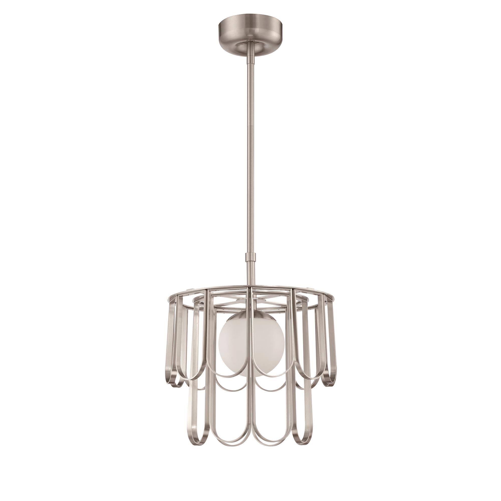 Shown in Brushed Polished Nickel finish and White Frosted glass and Glass shade