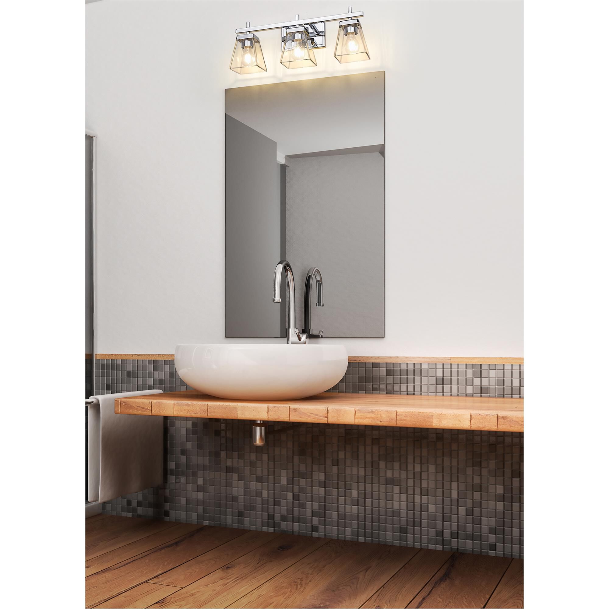 Shown in Chrome finish and Clear glass
