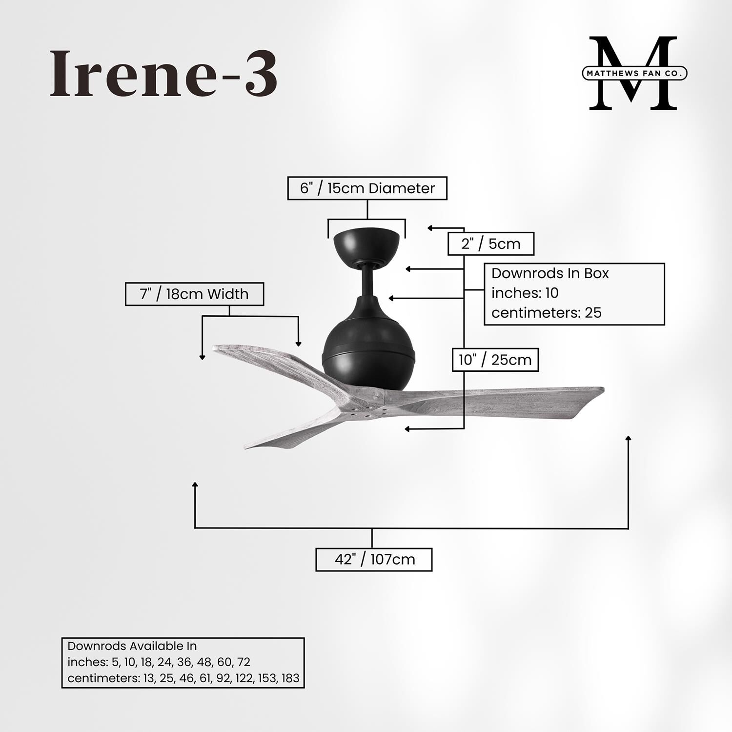 Irene 42 Inch 3 Blade Ceiling Fan by Matthews Fan Company