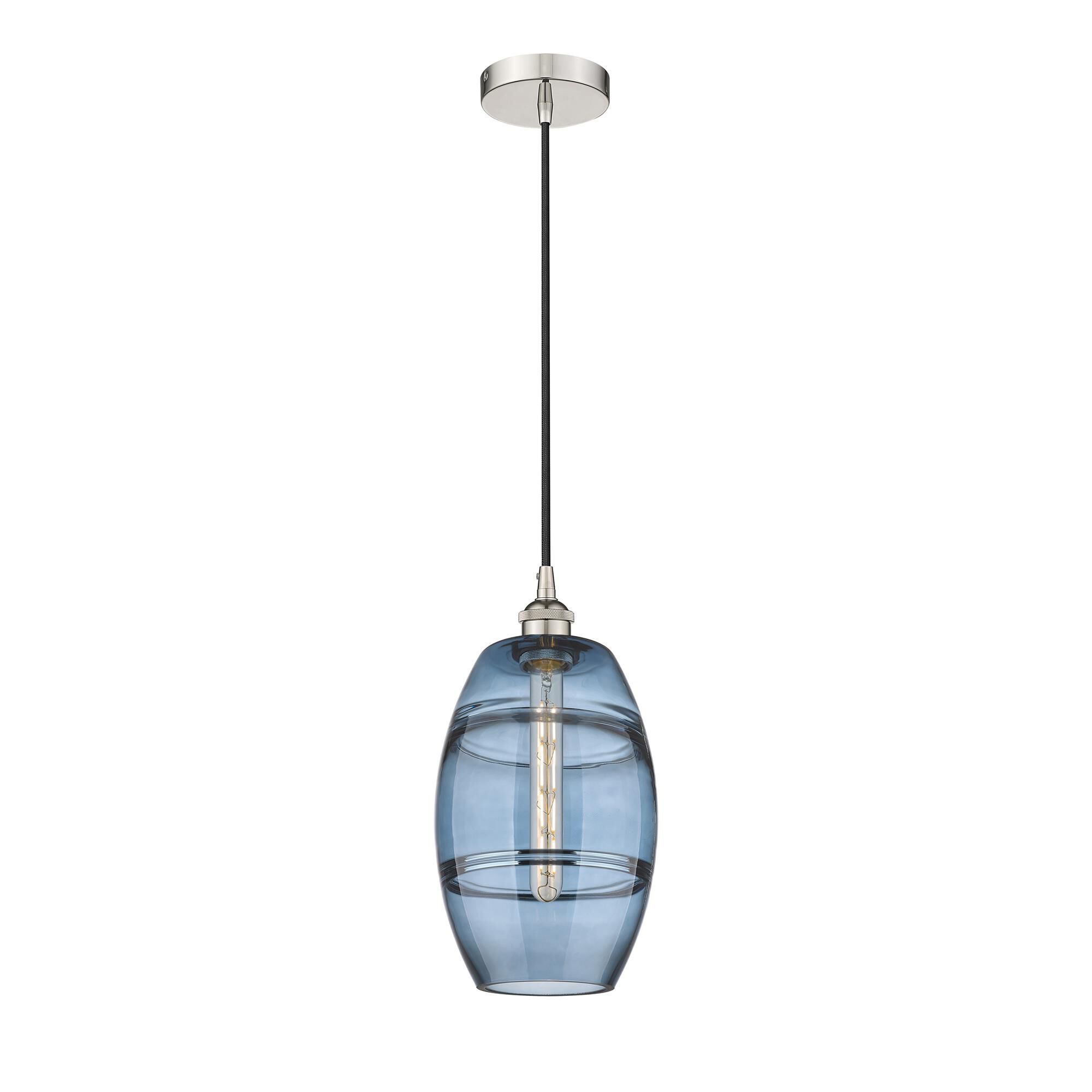 Shown in Polished Nickel finish and Princess Blue glass