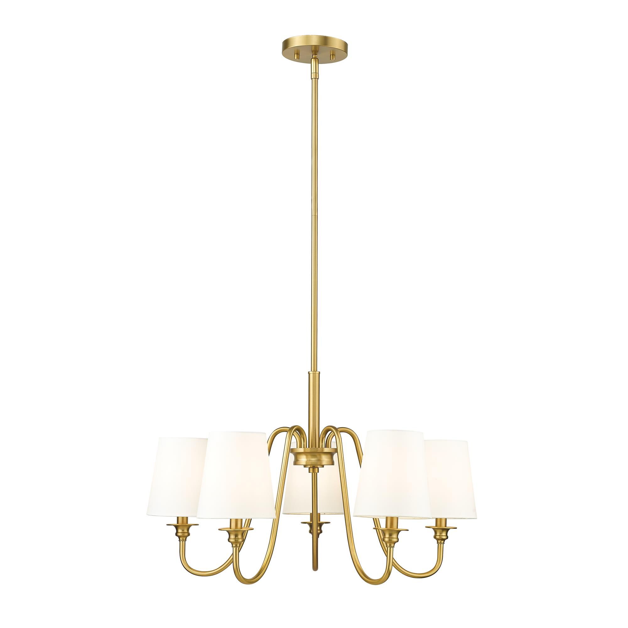 Shown in Modern Gold finish and White glass and White shade