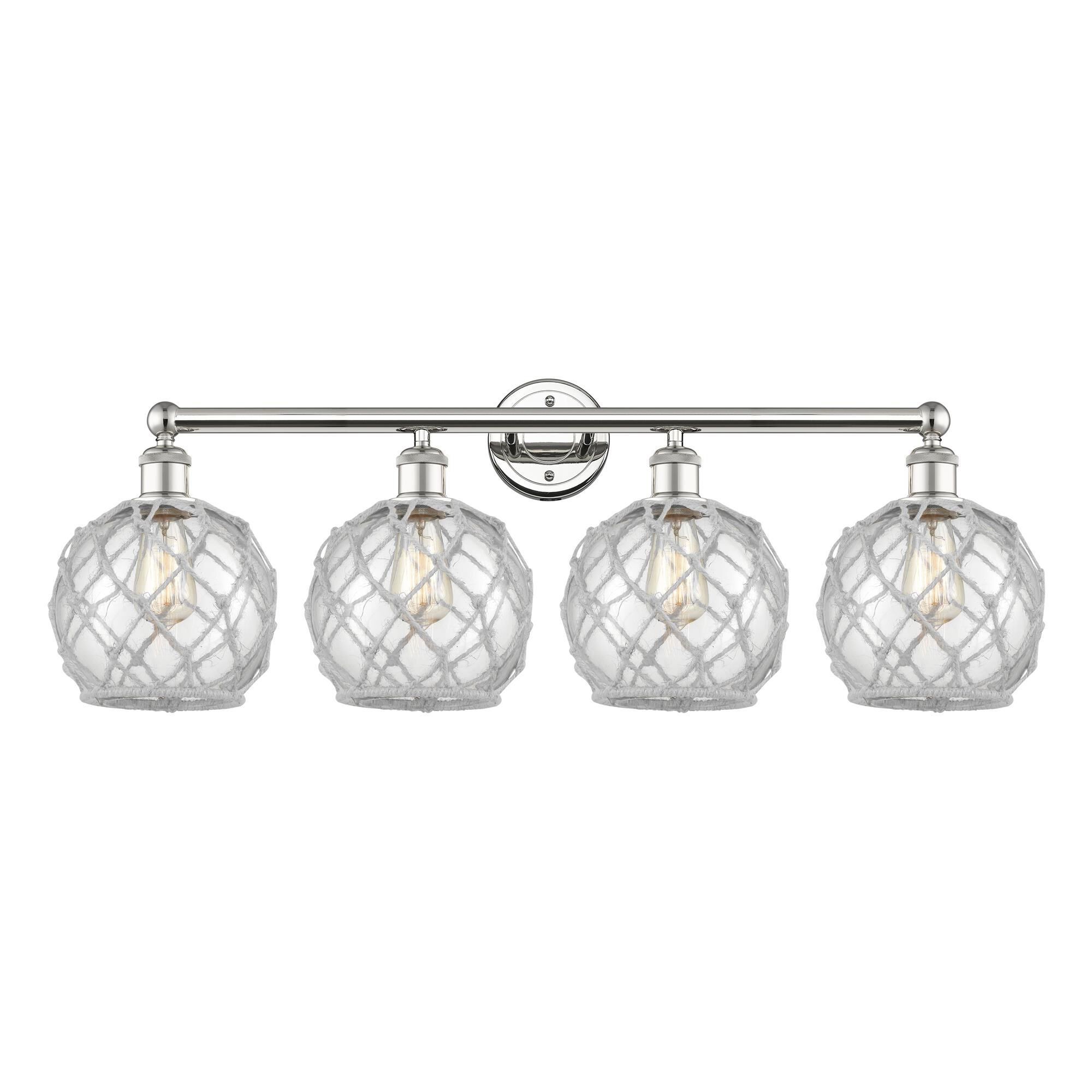 Shown in Polished Nickel finish and Clear with White Rope glass