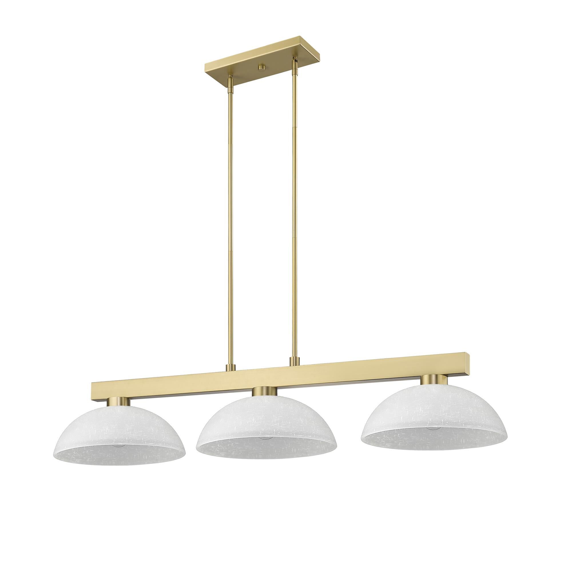 Shown in Modern Gold finish and White Linen glass