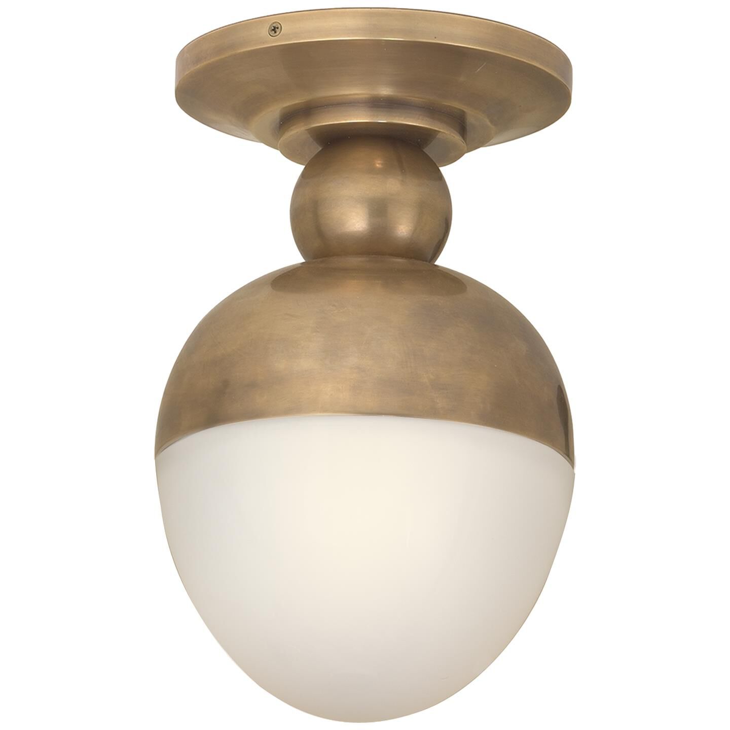 Shown in Hand-Rubbed Antique Brass finish and White glass