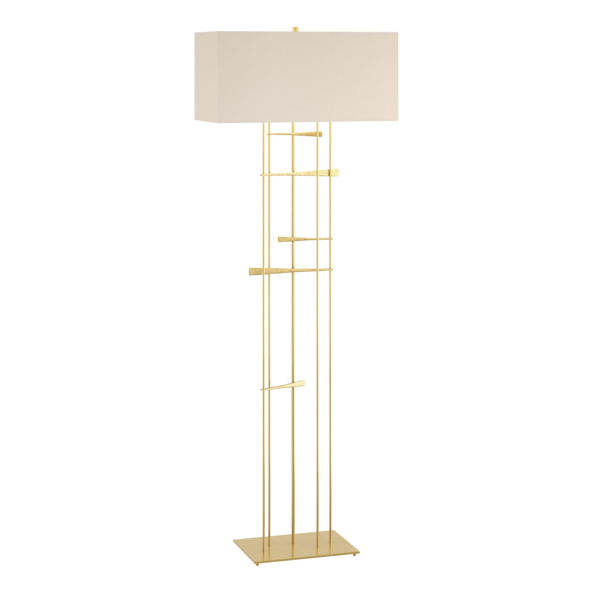 Shown in Modern Brass finish and Flax shade