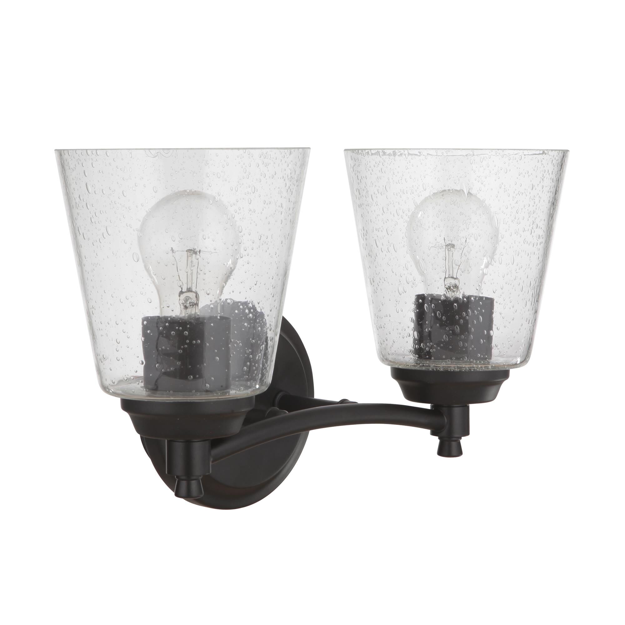 Shown in Flat Black finish and Clear Seeded glass and Glass shade