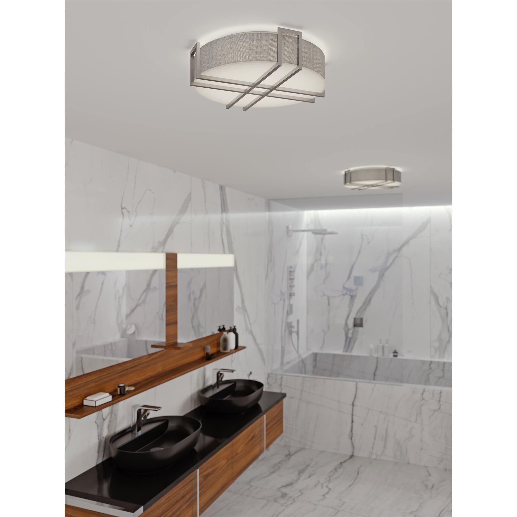 Shown in Satin Nickel finish and Grey, White Linen, Acrylic shade and No Accent accent