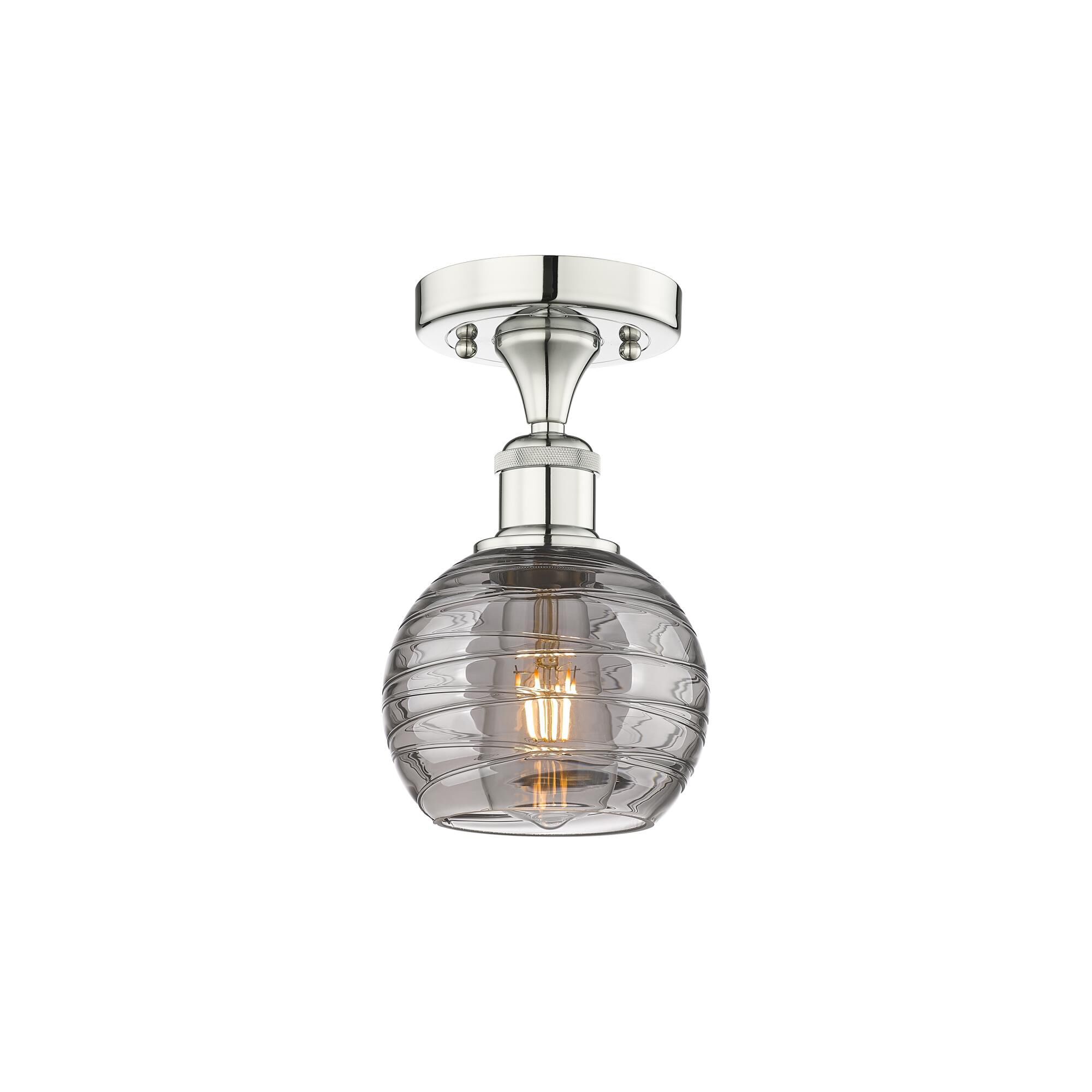 Shown in Polished Nickel finish and Light Smoke Deco Swirl glass