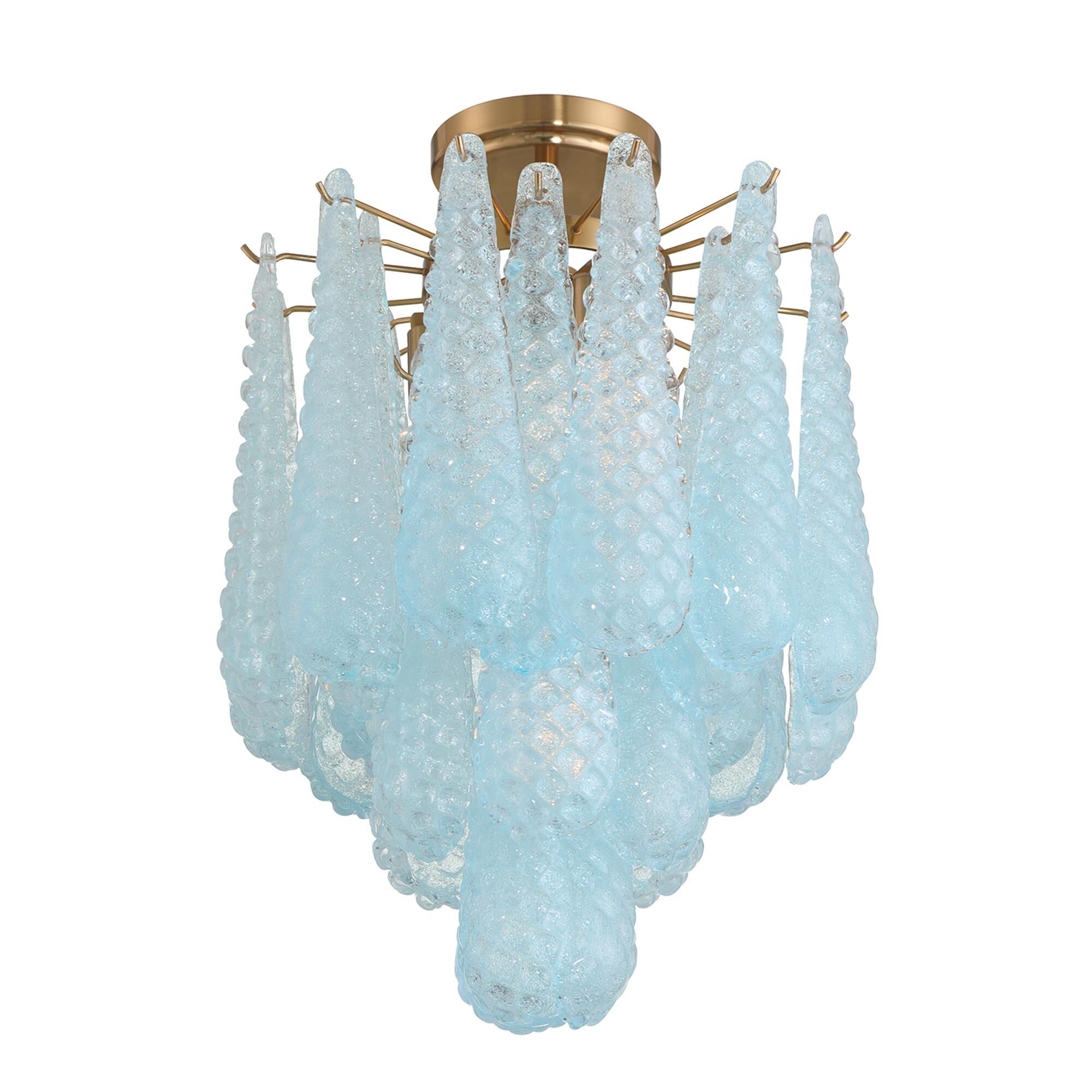 Shown in Aged Brass finish and Sand Blue glass