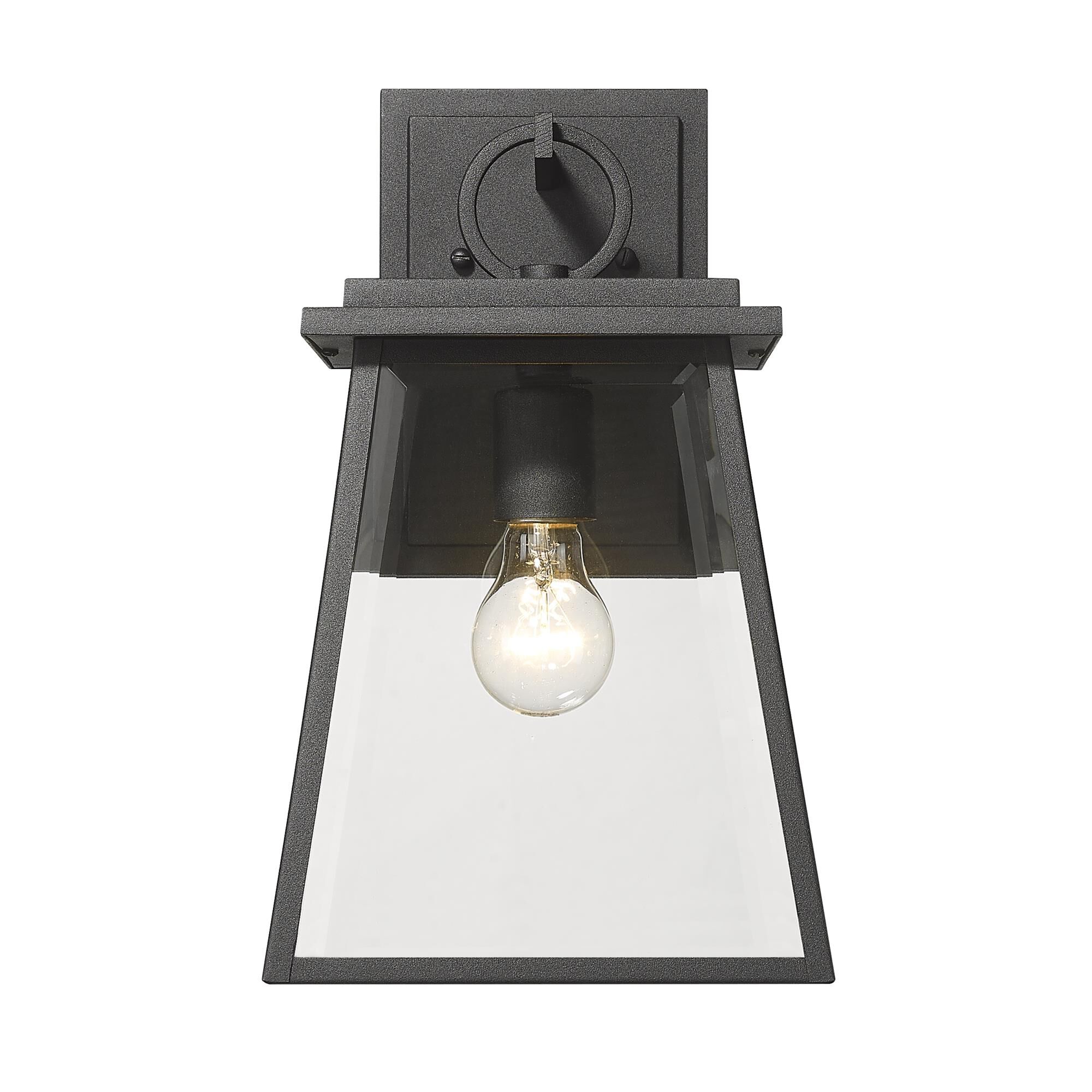 Shown in Black finish and Clear Beveled glass