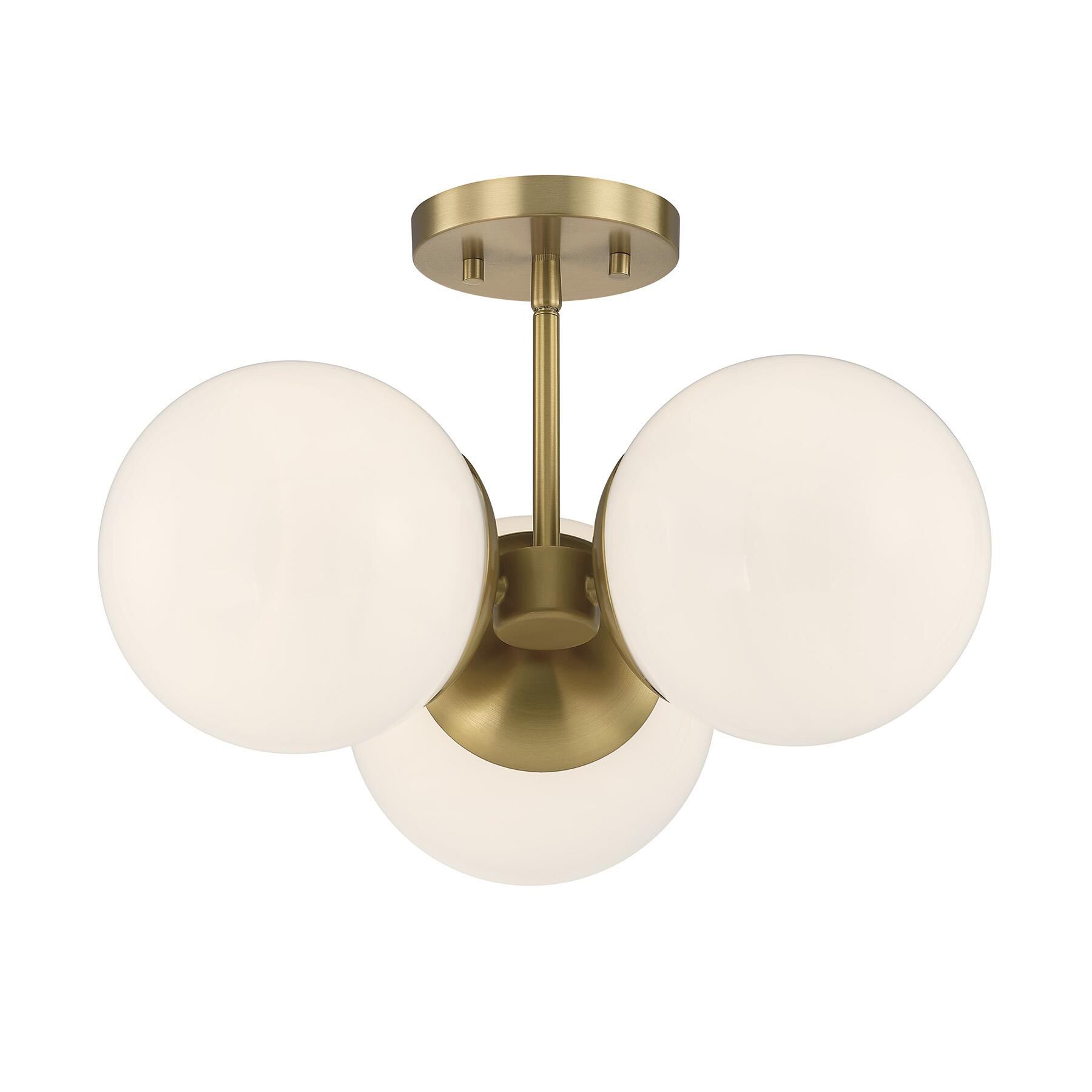 Shown in Warm Brass finish and White Opal glass