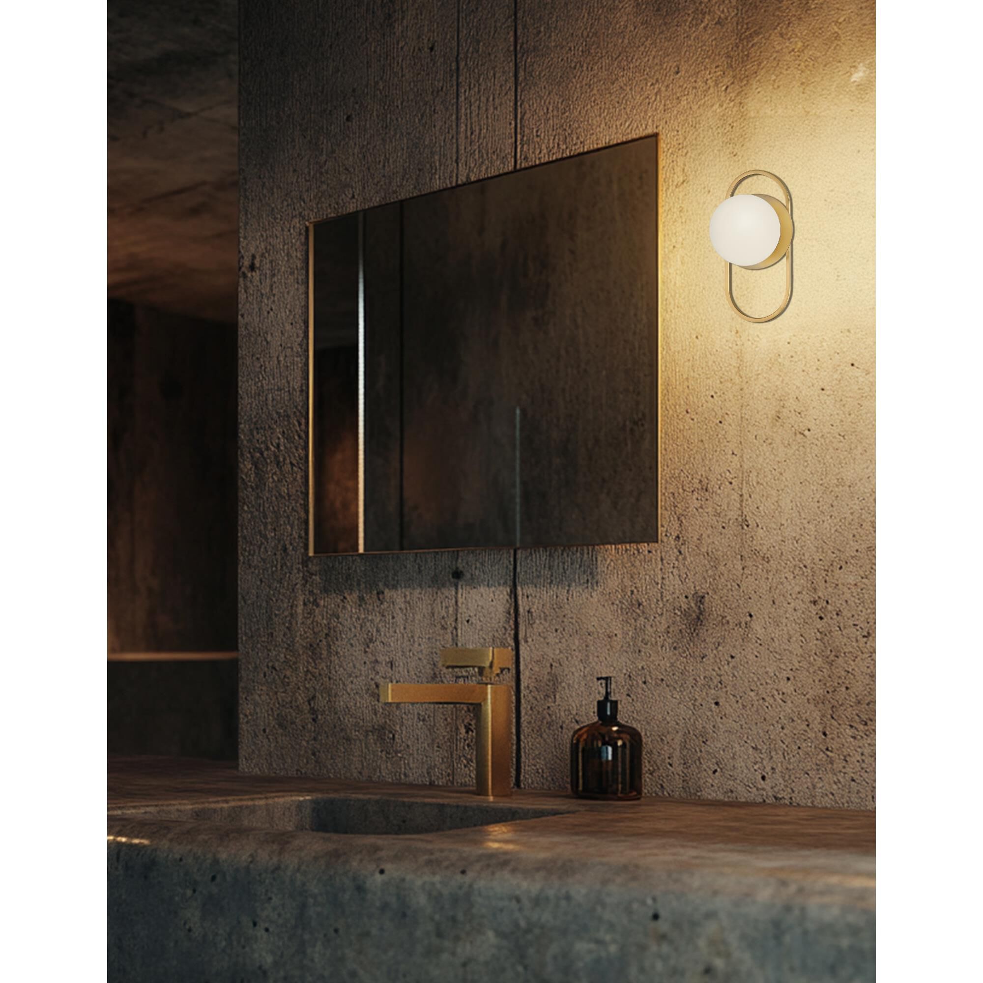 Shown in Aged Brass finish and White glass