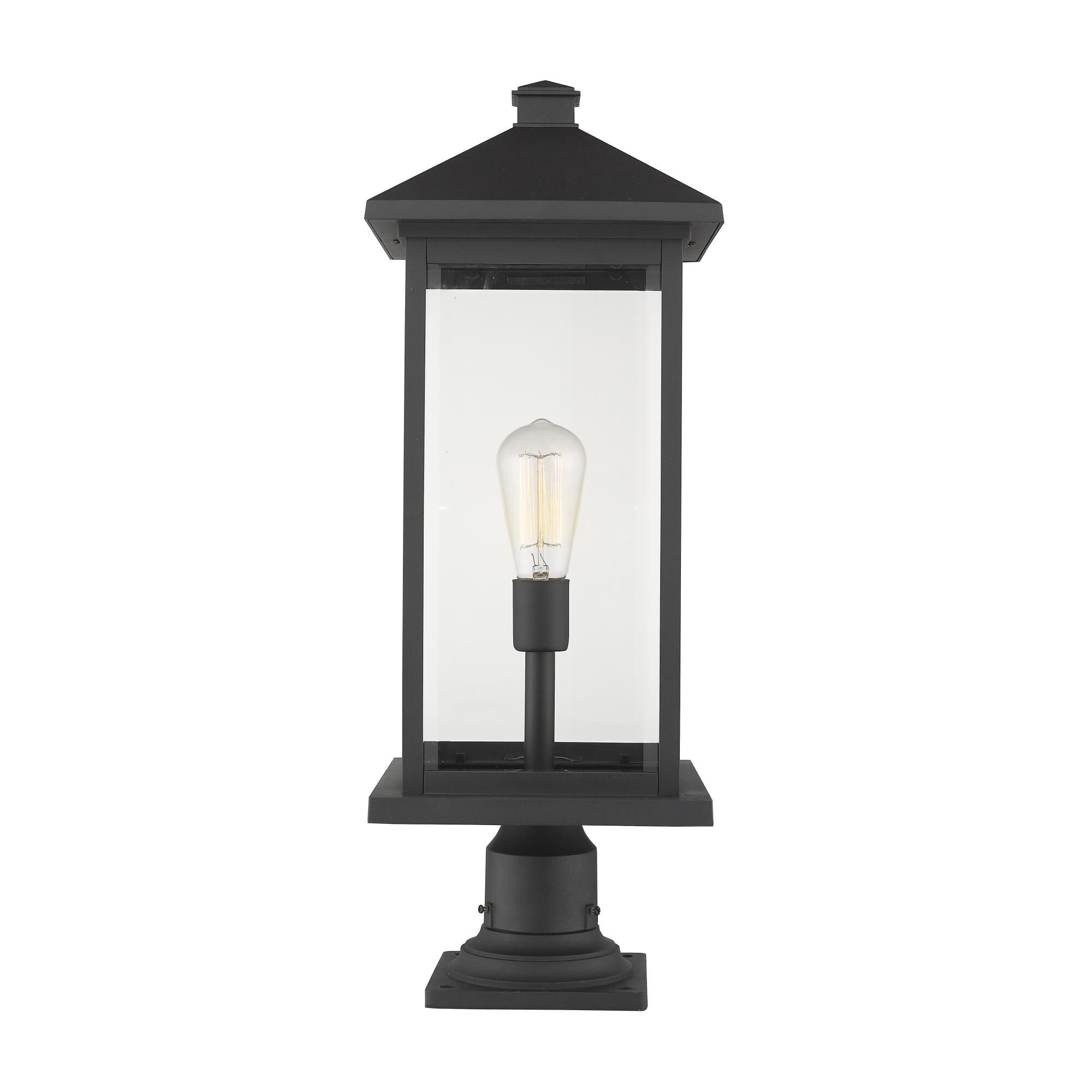 Shown in Black finish and Glass shade