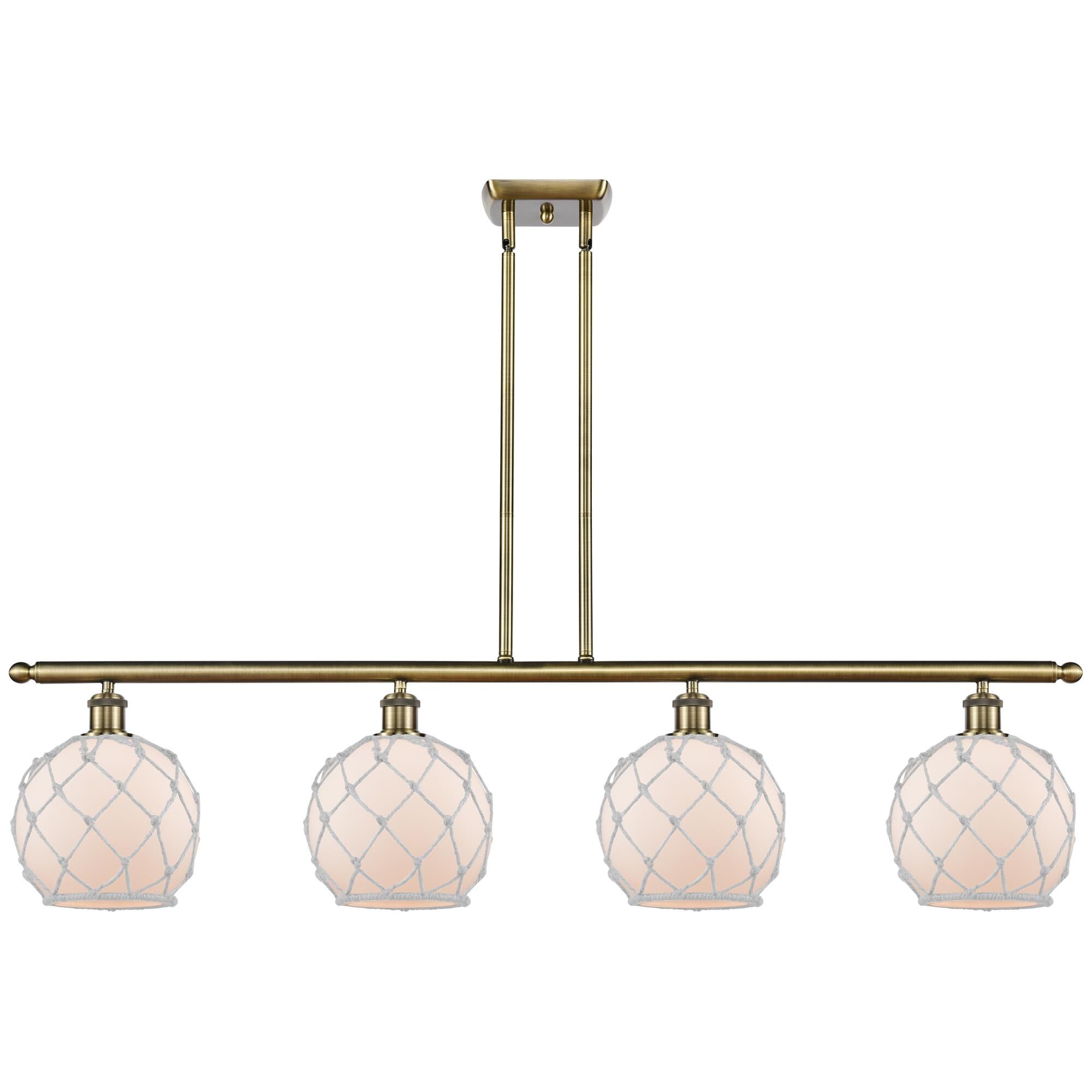 Shown in Antique Brass finish and White with White Rope glass
