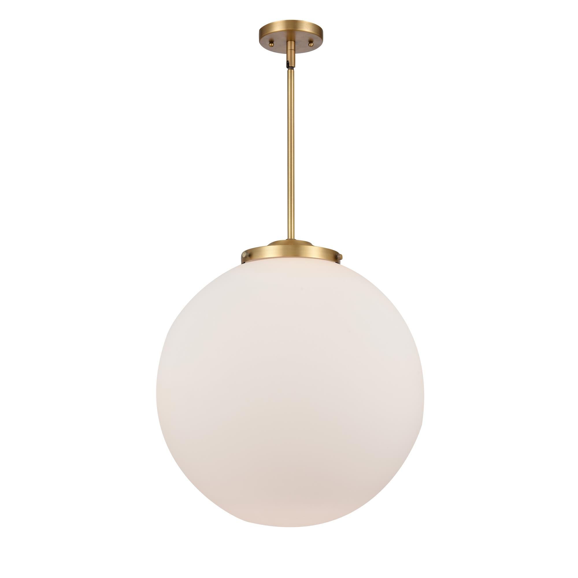 Shown in Brushed Brass finish and Matte White Cased Beacon glass