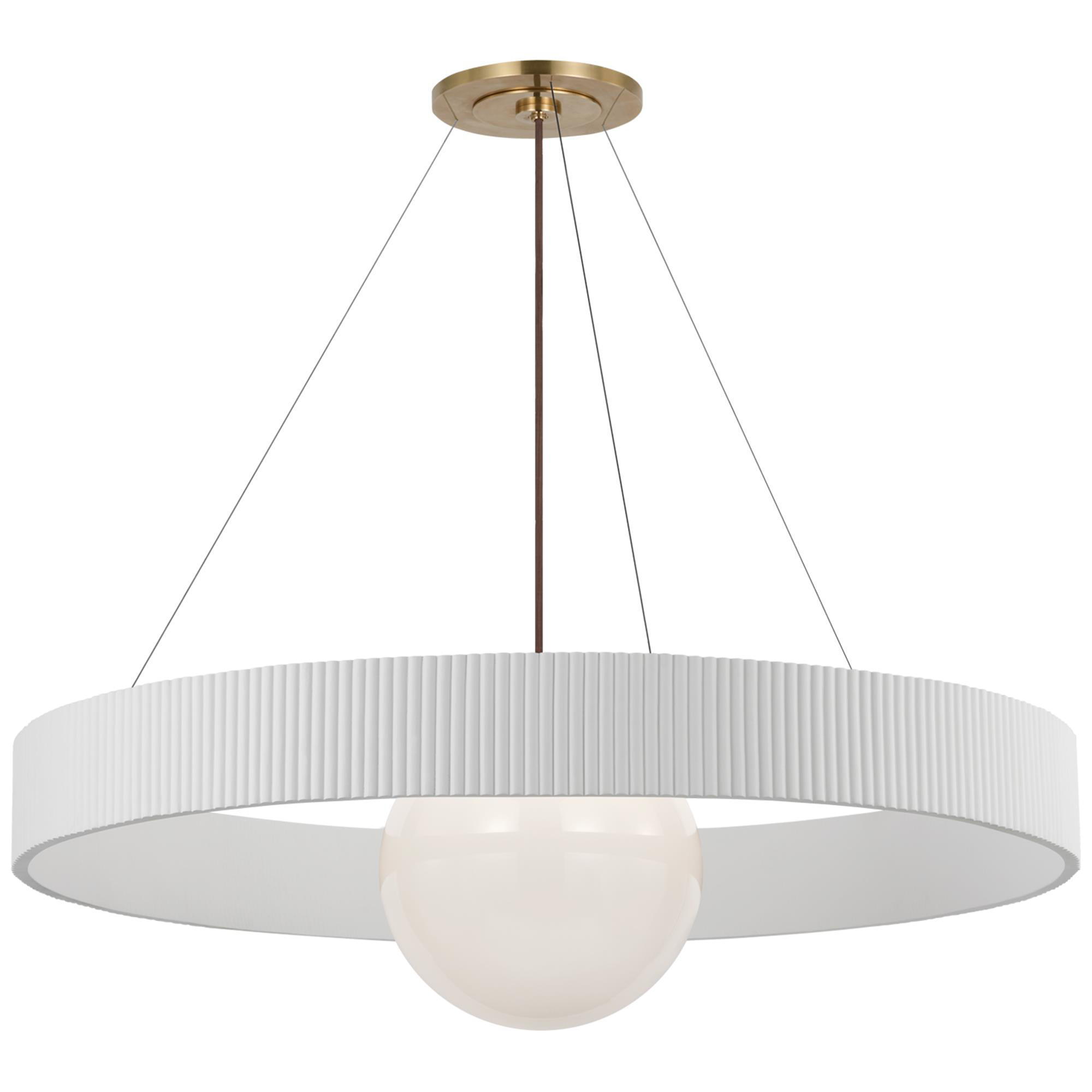 Shown in Hand-Rubbed Antique Brass and Matte White finish and White glass