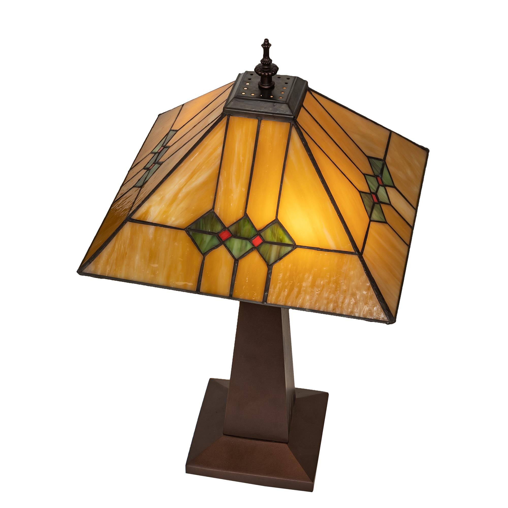 Shown in Mahogany Bronze finish and Amber /Acrylic;Green glass