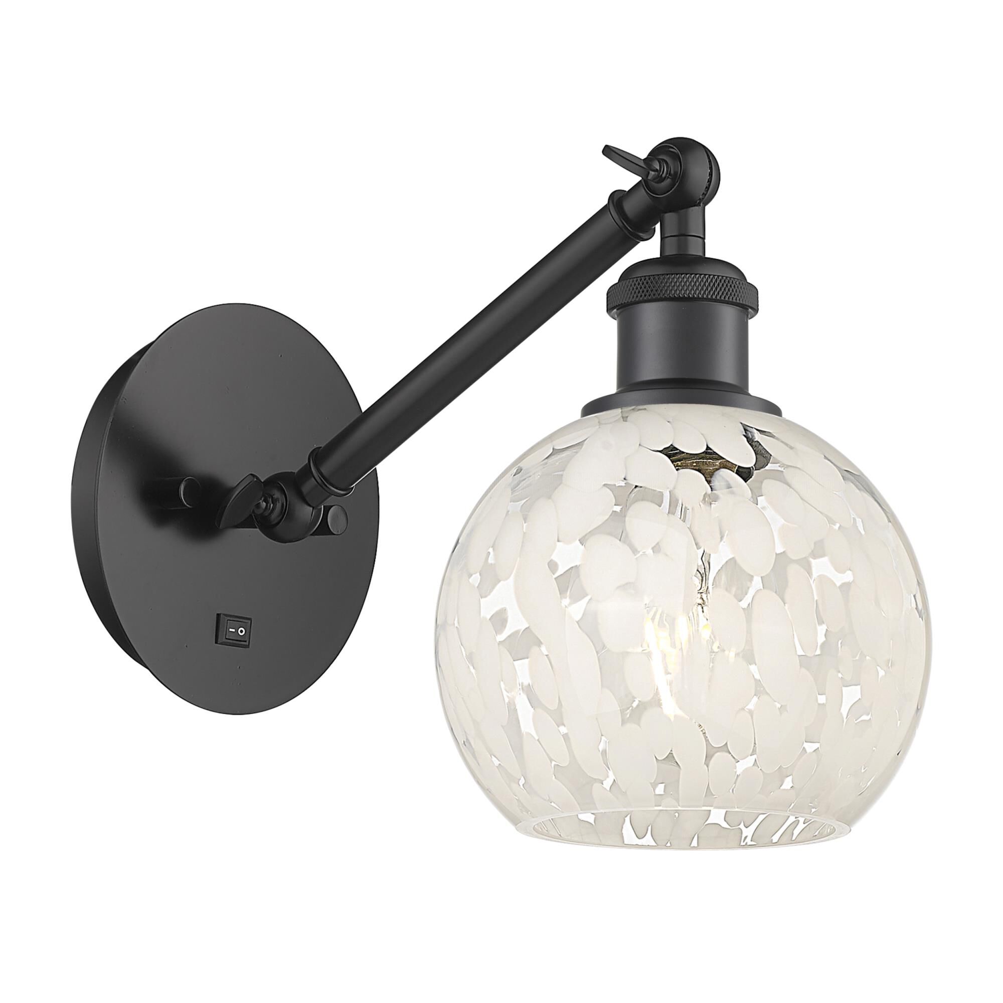 Shown in Matte Black finish and White Mouchette glass