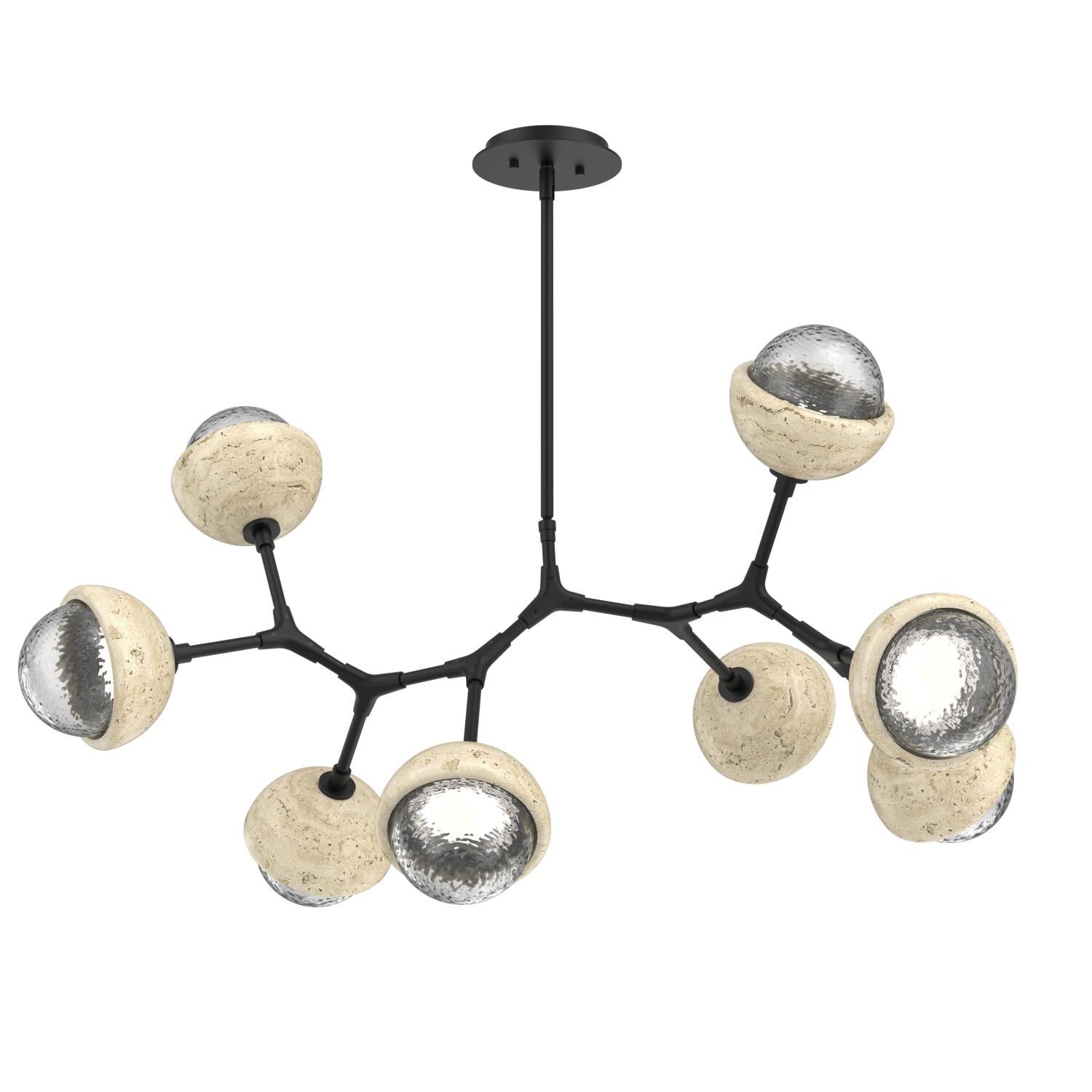 Shown in Matte Black finish and Clear glass and Travertine Stone accent