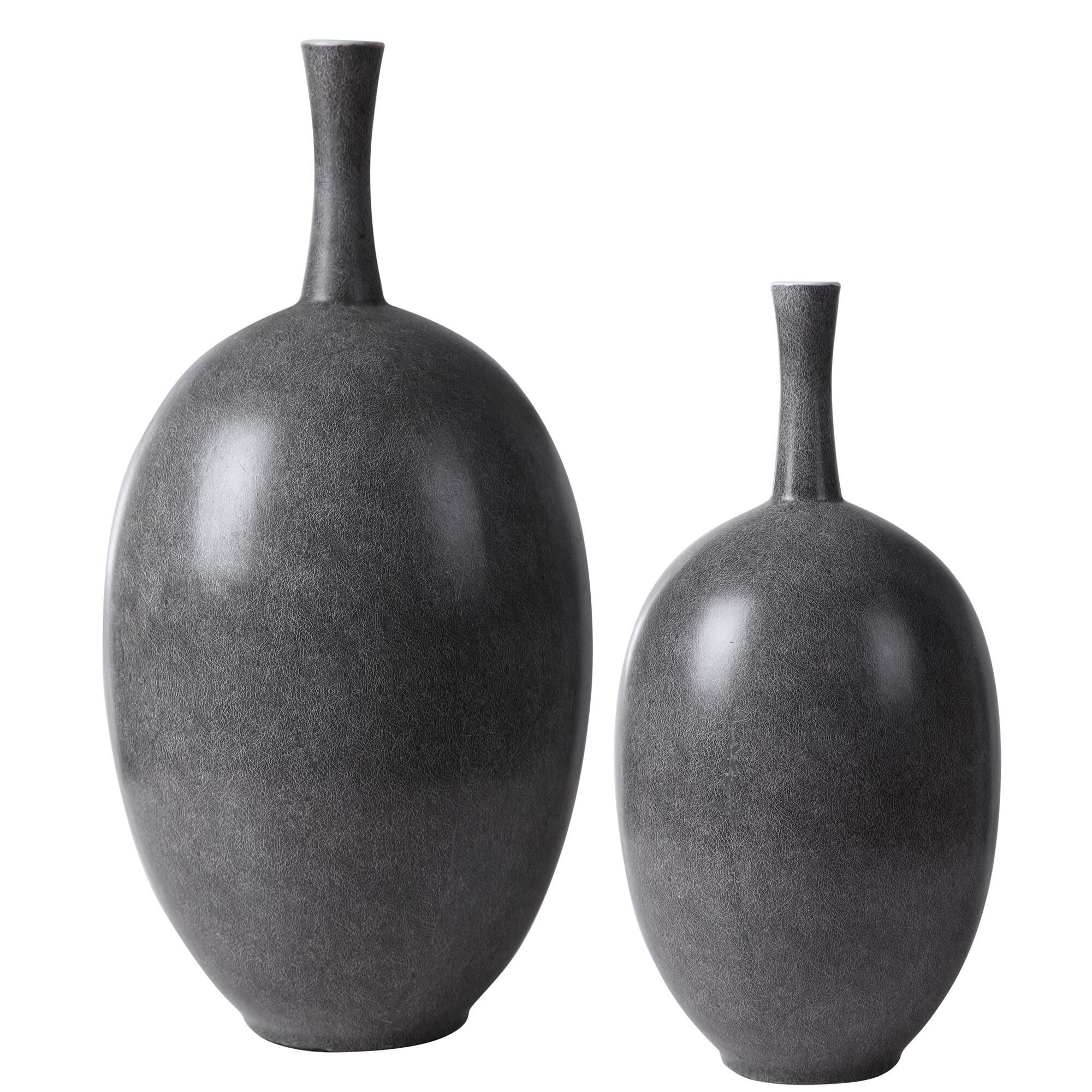 Shown in Made From Ceramic, These Contemporary Vases Feature A Marbled Black And White Exterior With A Matte  finish