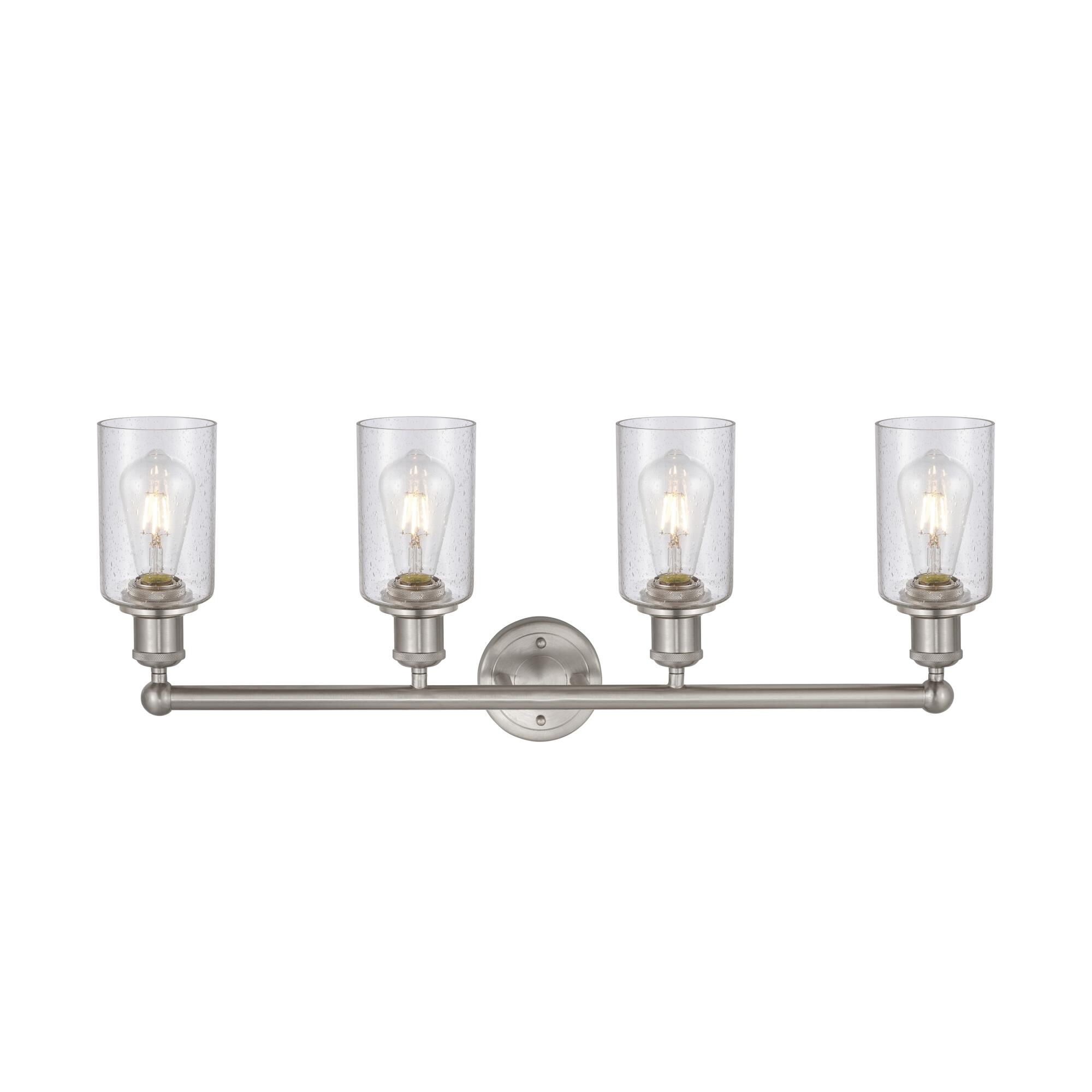 Shown in Brushed Satin Nickel finish and Seedy glass