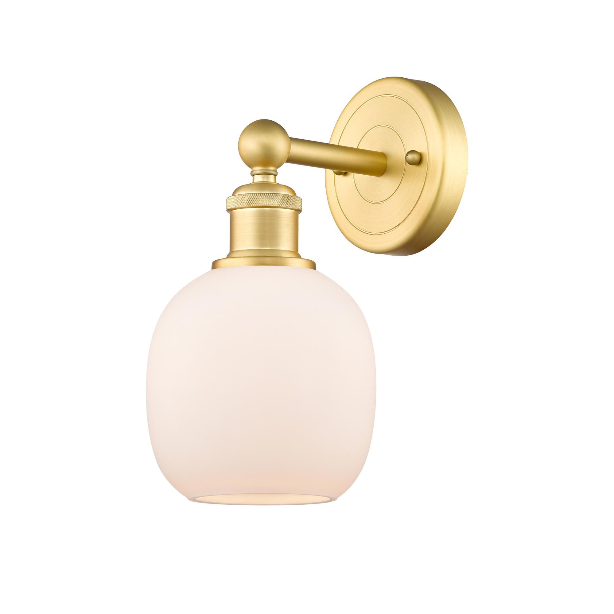 Shown in Satin Gold finish and Matte White glass