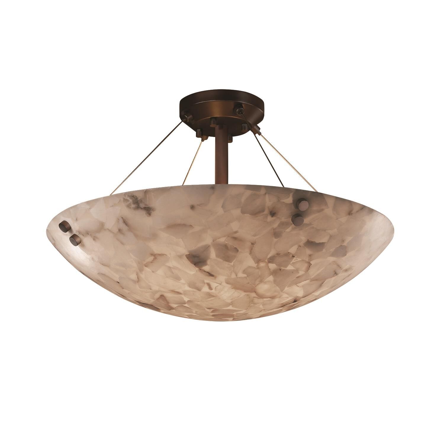 Shown in Dark Bronze finish and Shaved Alabaster Rocks Cast Into Resin glass and Round Bowl shade and Pair Cylindrical Finials accent