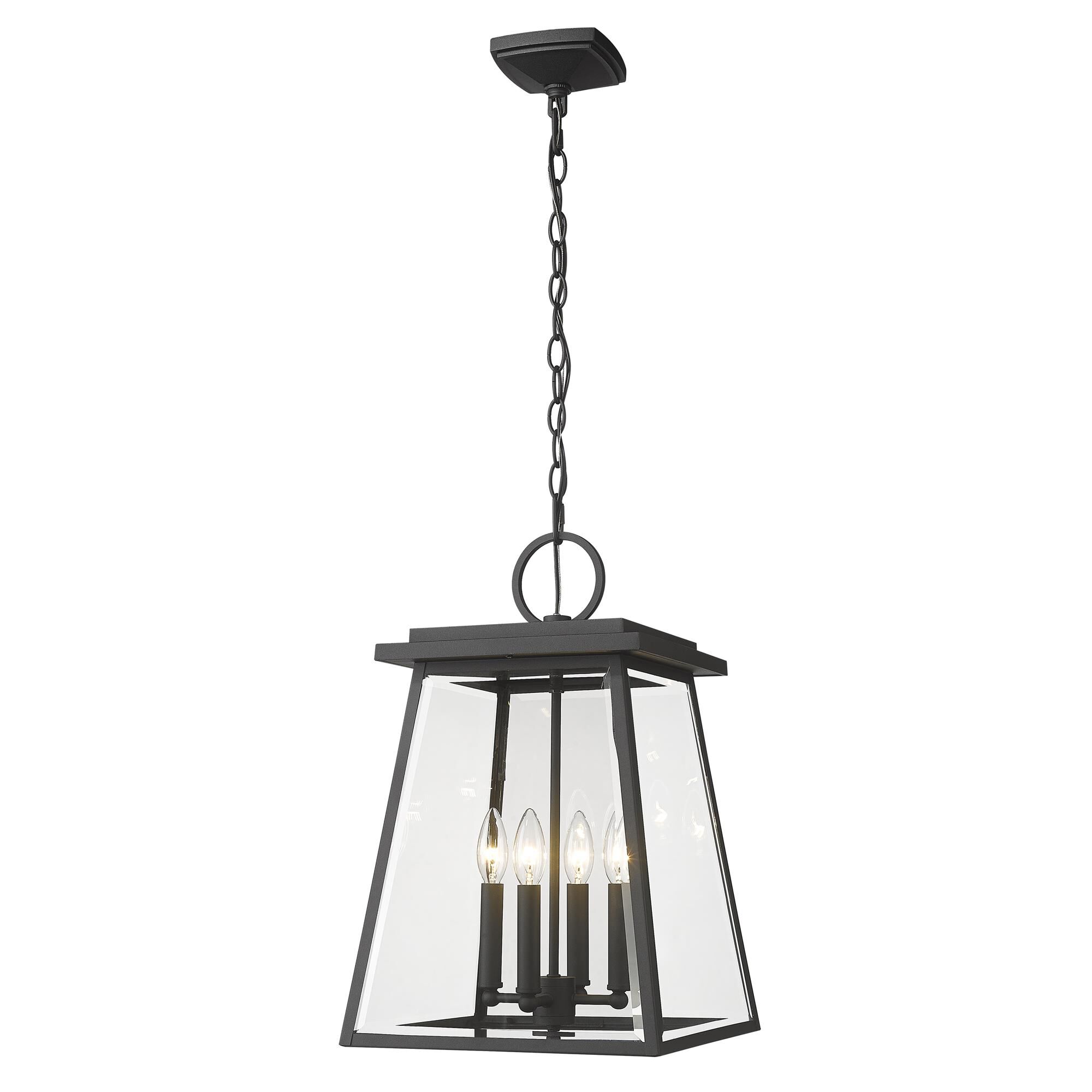 Shown in Black finish and Clear Beveled glass
